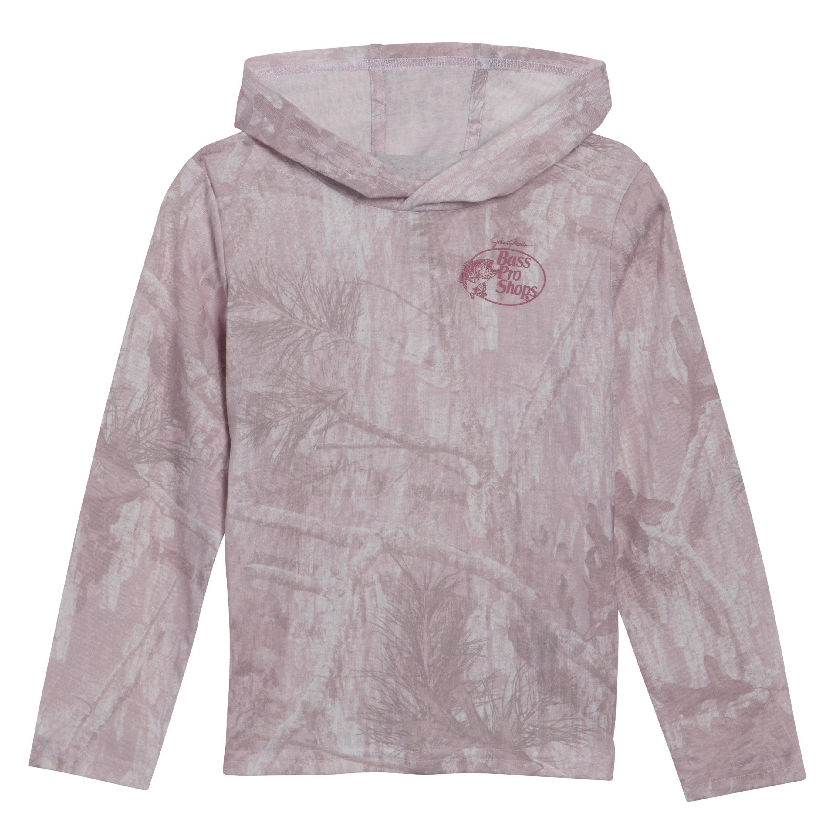 Image of Bass Pro Shops Long-Sleeve Hooded T-Shirt for Toddlers - Light Pink Faded Camo