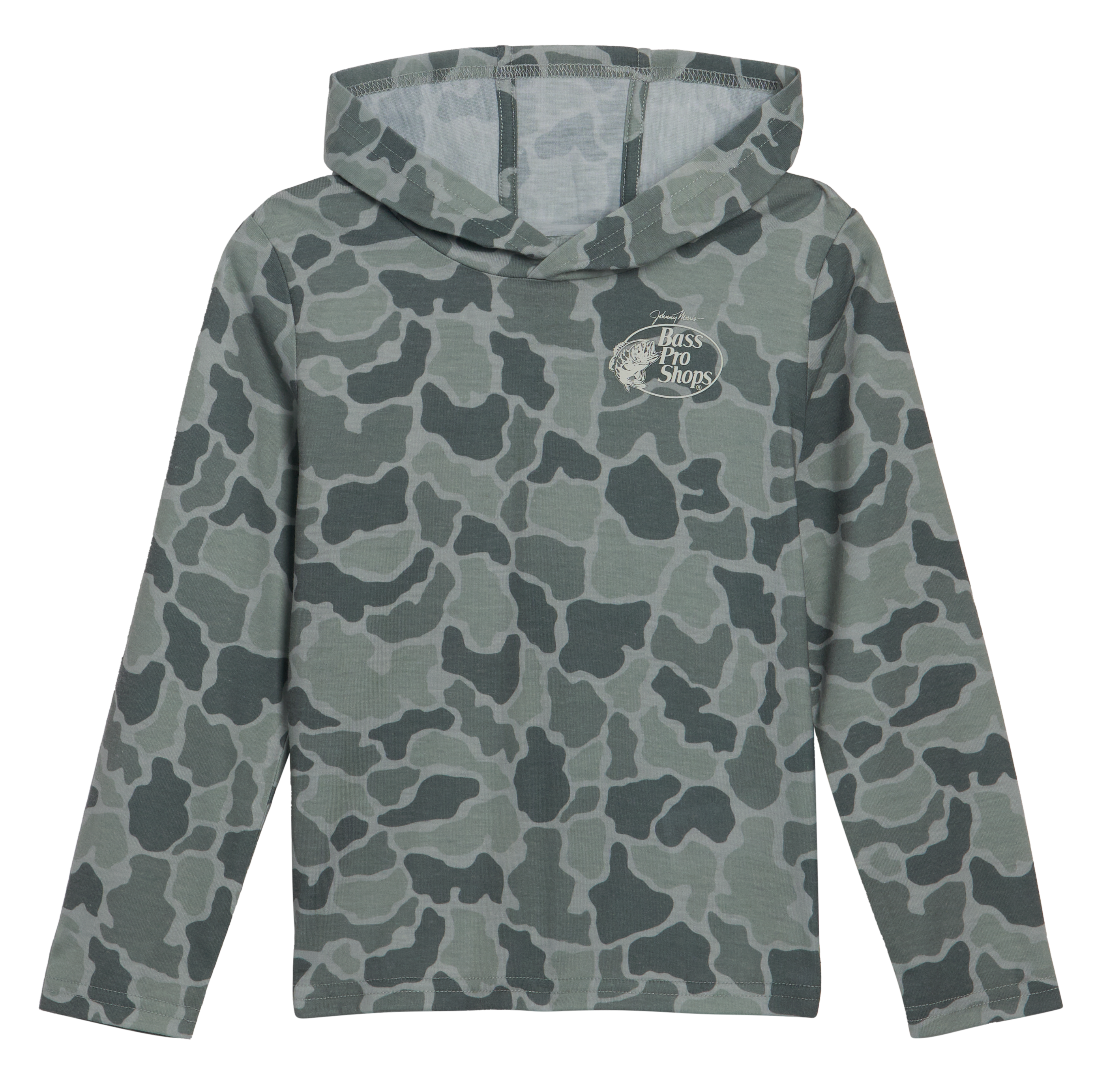Image of Bass Pro Shops Long-Sleeve Hooded T-Shirt for Toddlers - Green Duck Camo