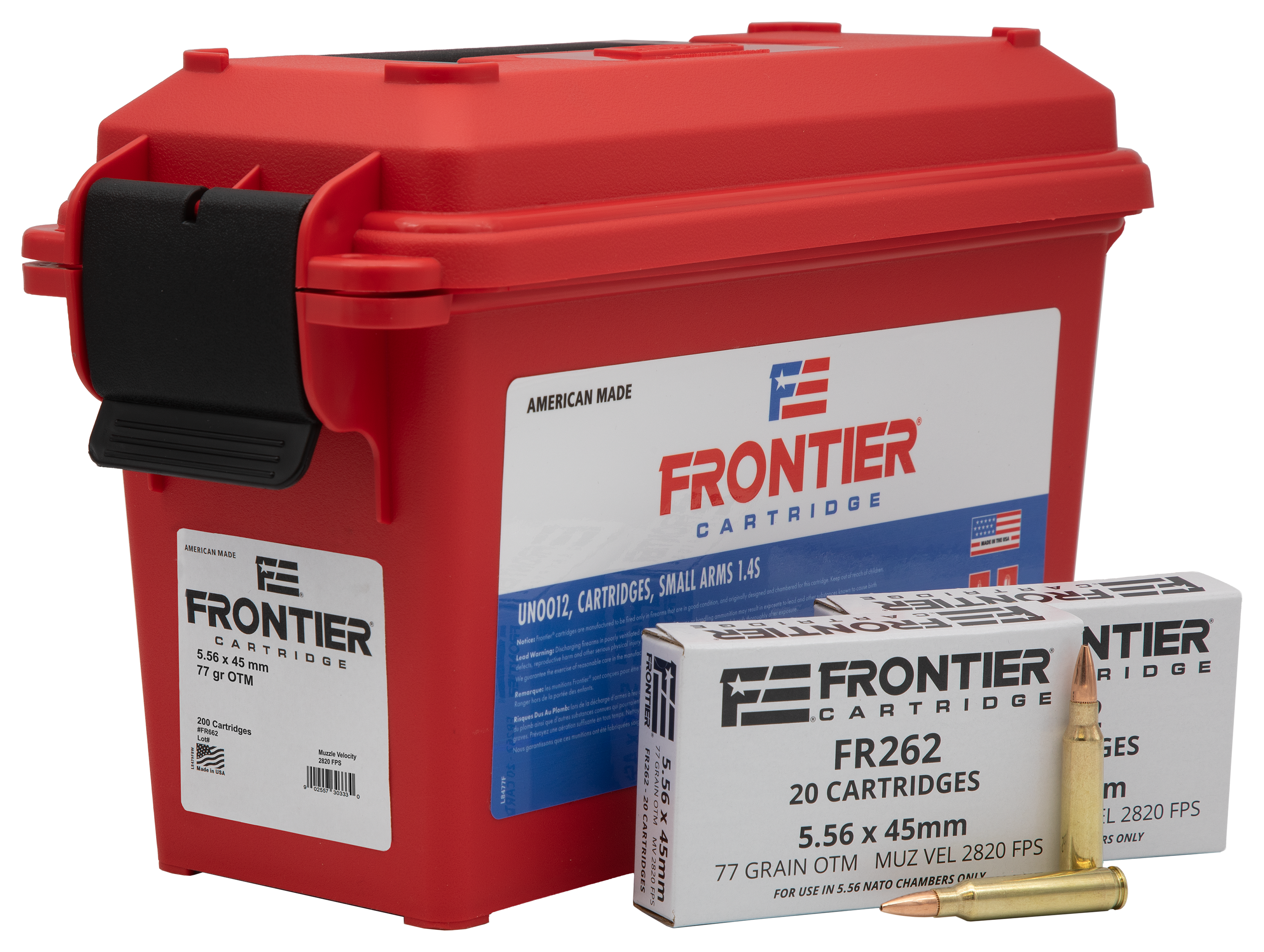 Image of Frontier 5.56x45mm NATO 77 Grain Open Tip Match Centerfire Rifle Ammo with Ammo Can