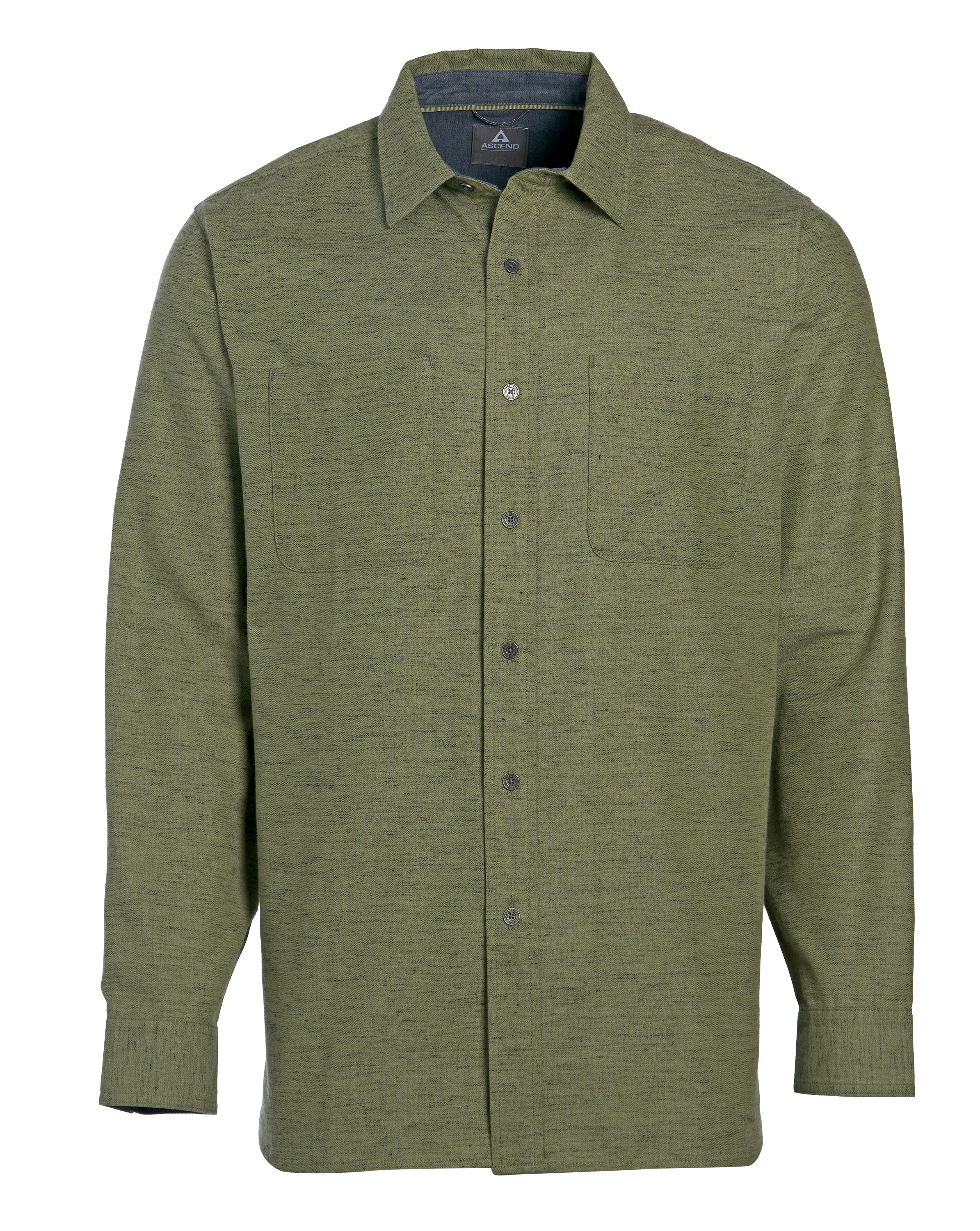 Image of Ascend Herringbone Slub Long-Sleeve Button-Down Shirt - Oil Green
