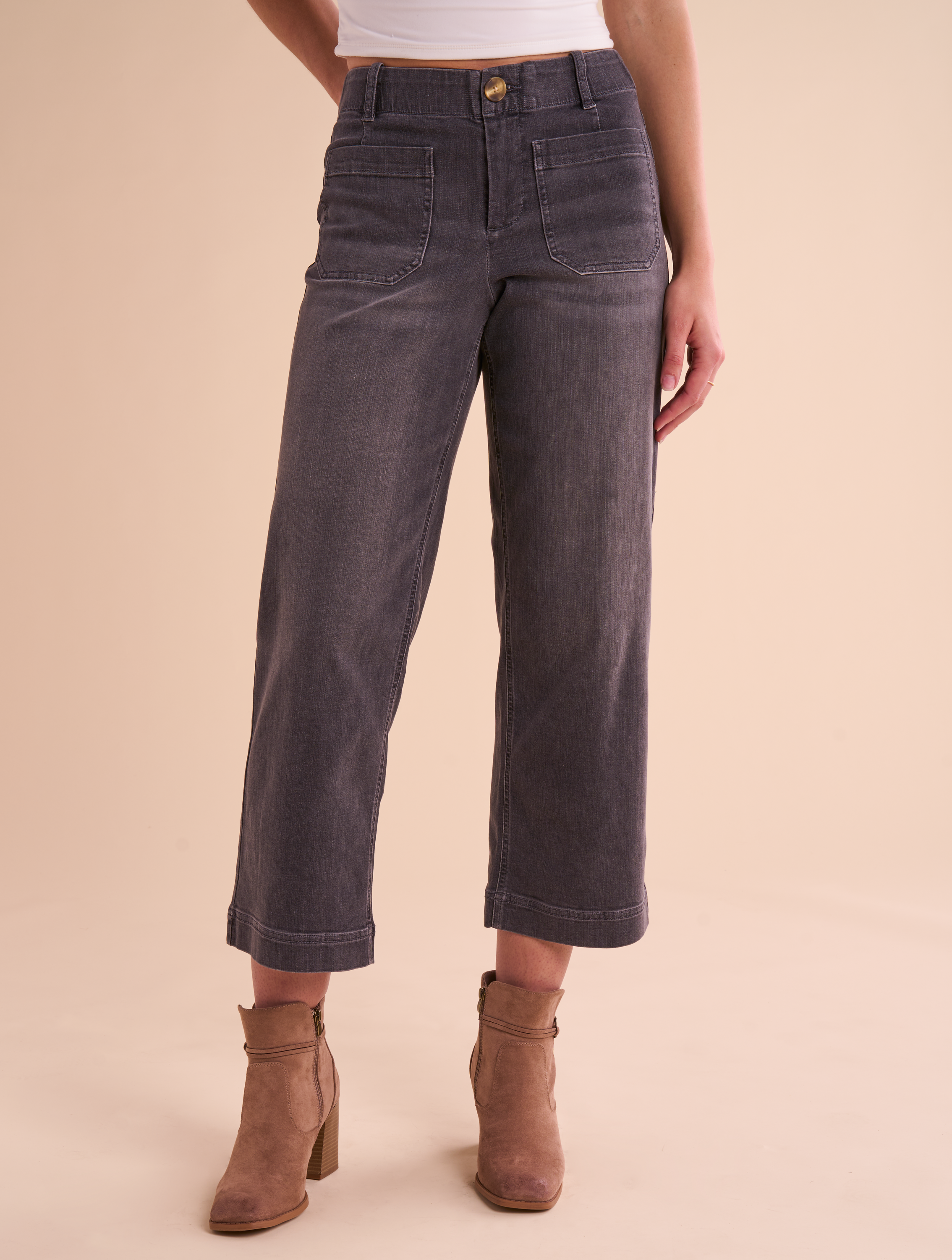Image of Natural Reflections Driftwood Cropped Wide Leg Pants - Lava Wash Denim