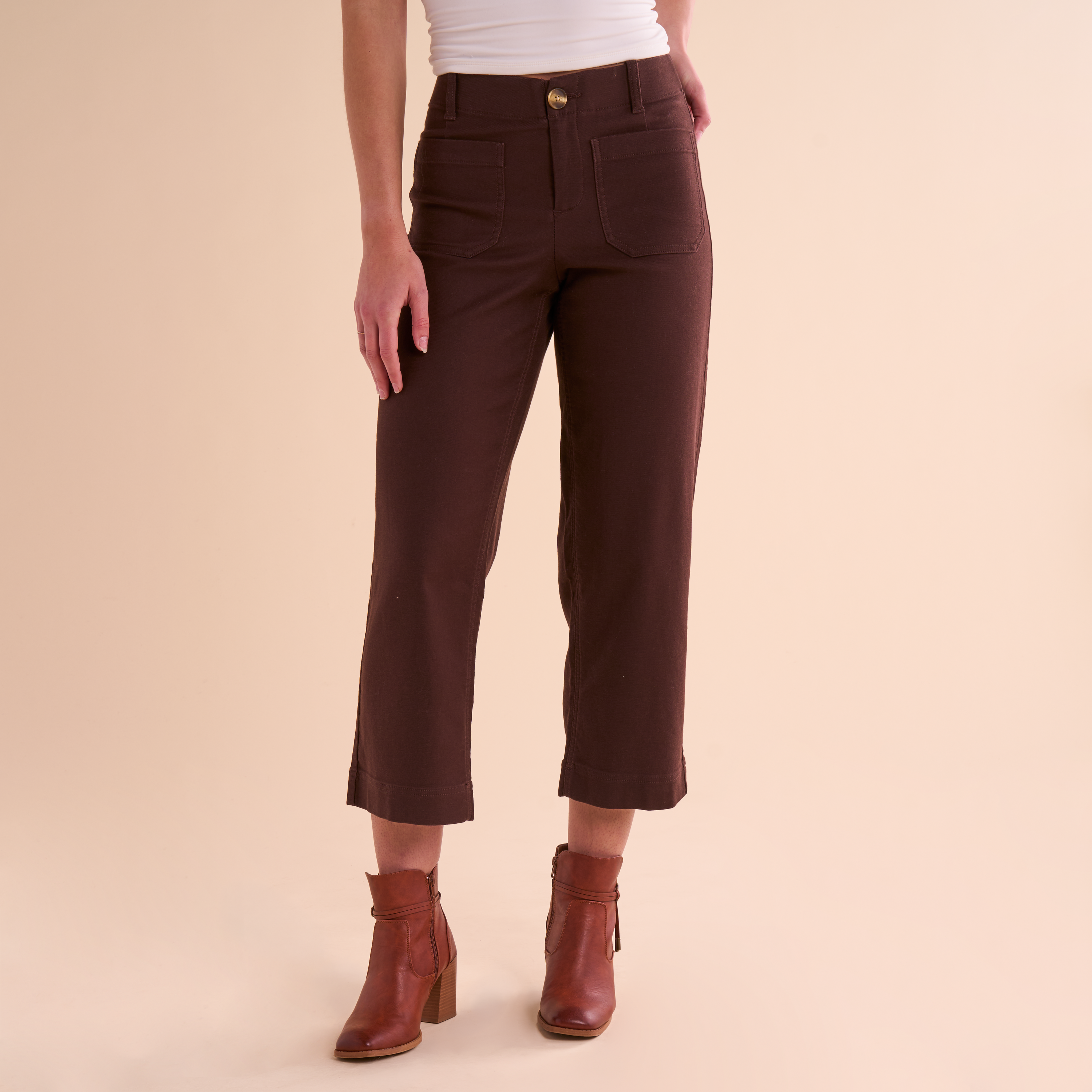 Image of Natural Reflections Driftwood Cropped Wide Leg Pants - Coffee Bean