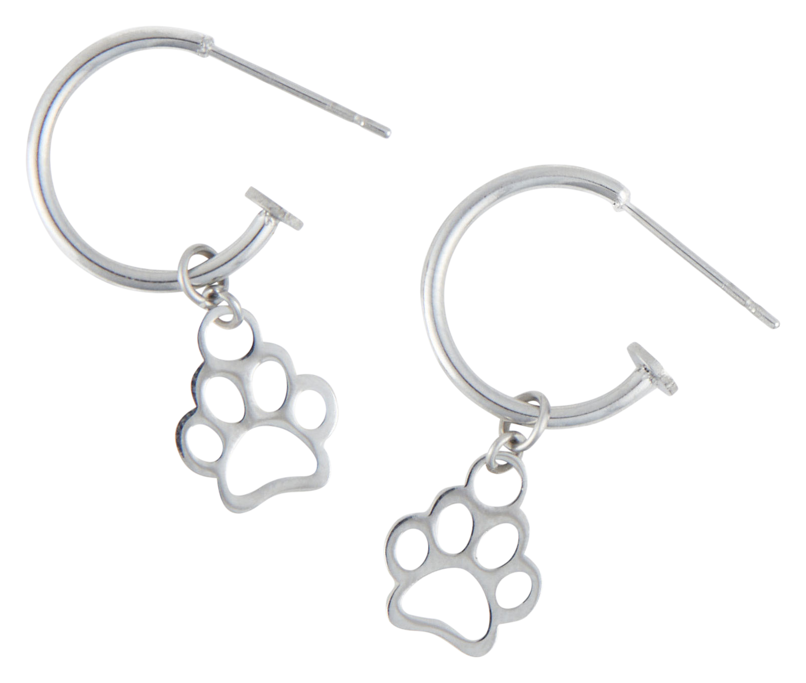Image of Howard's Narelle Waterproof Paw Print Charm Silver C-Hoop Earrings