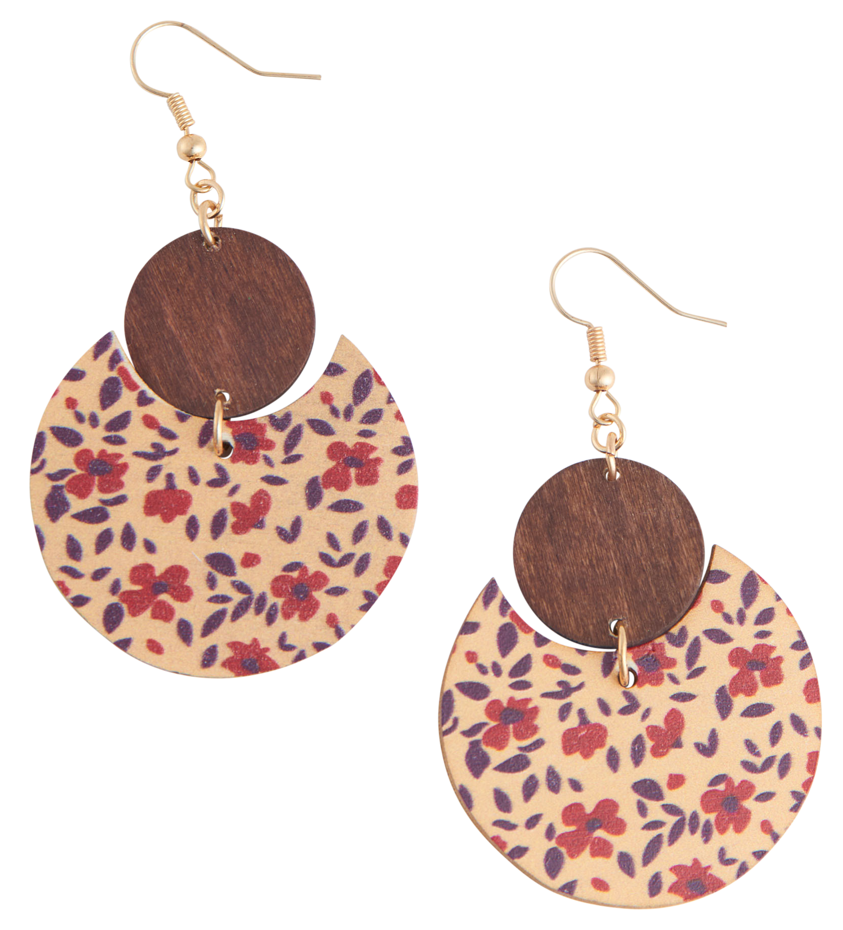 Image of Howard's Jolie Wooden Floral Print Round Earrings