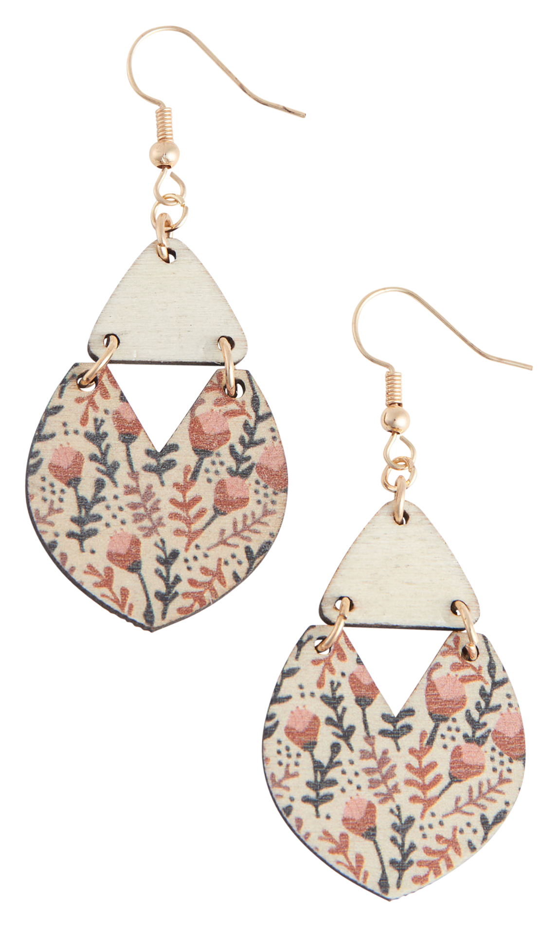 Image of Howard's Jolie Wooden Floral Print Triangle Earrings
