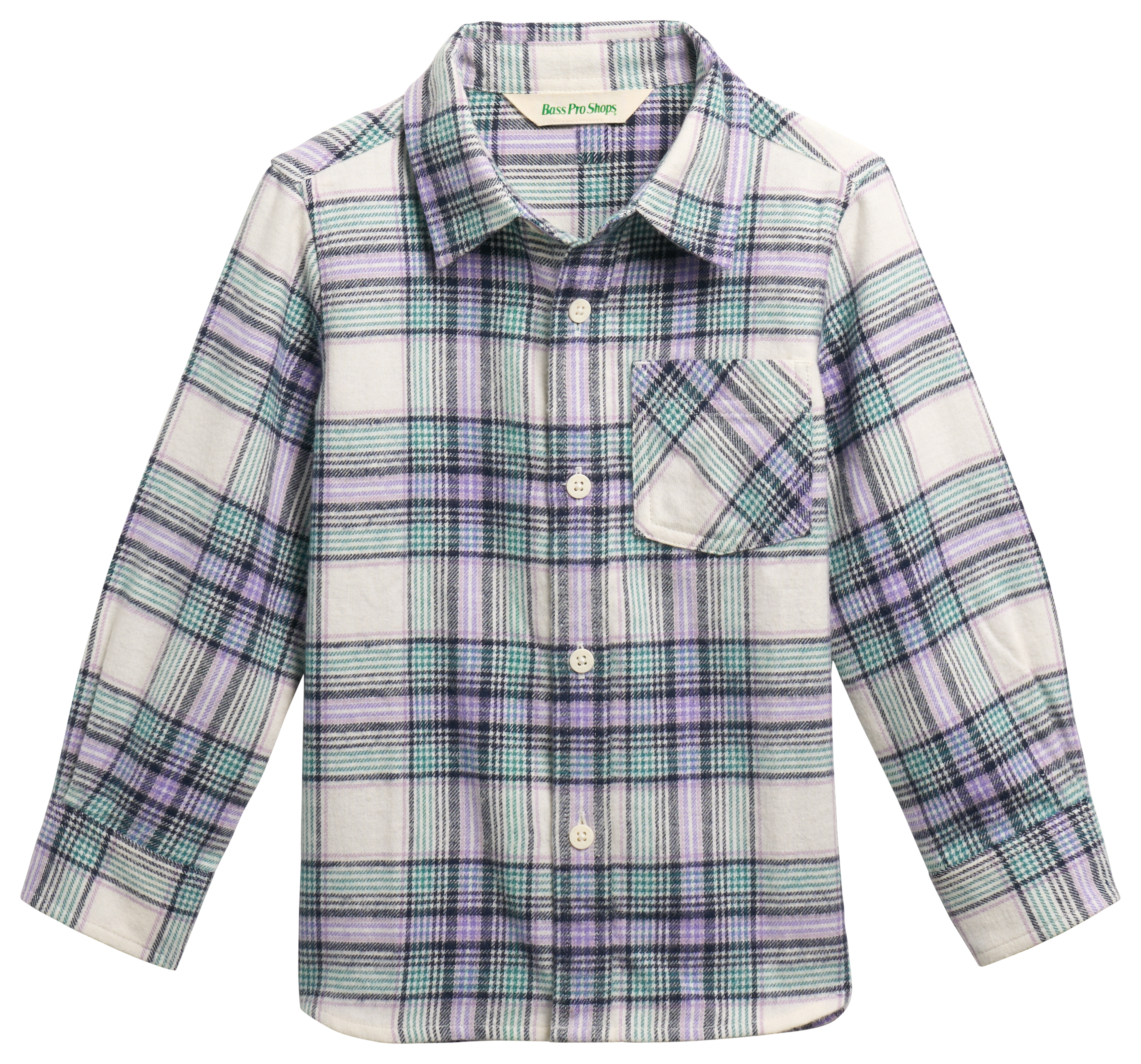 Image of Bass Pro Shops Plaid Flannel Long-Sleeve Button-Down Shirt for Toddlers - Ivory Plaid