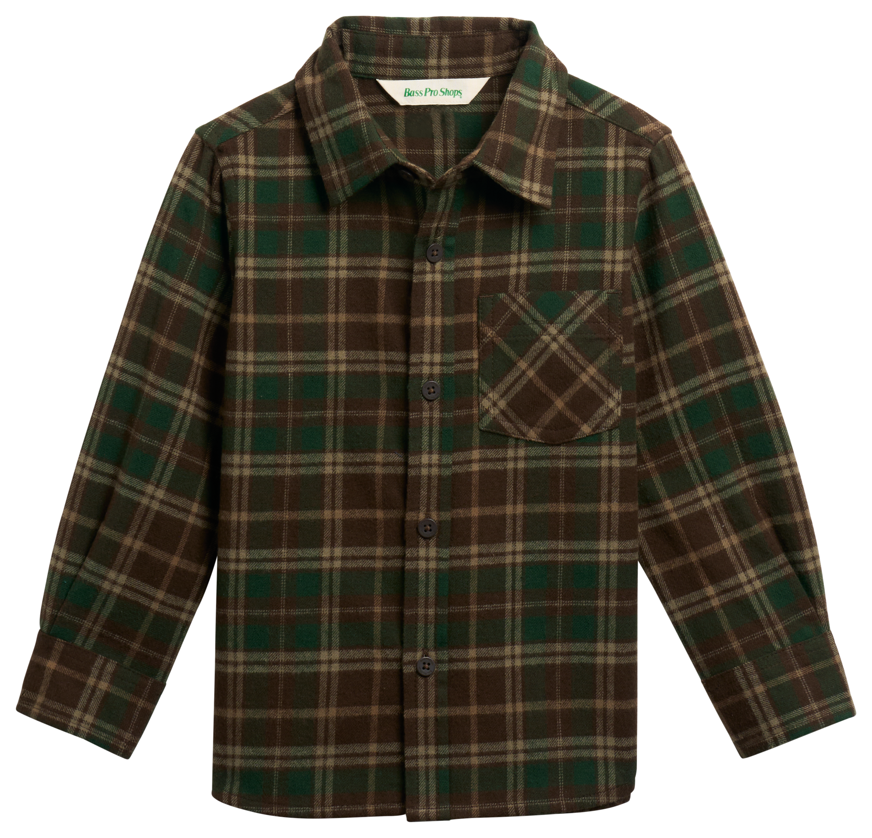 Image of Bass Pro Shops Plaid Flannel Long-Sleeve Button-Down Shirt for Toddlers - Green Plaid