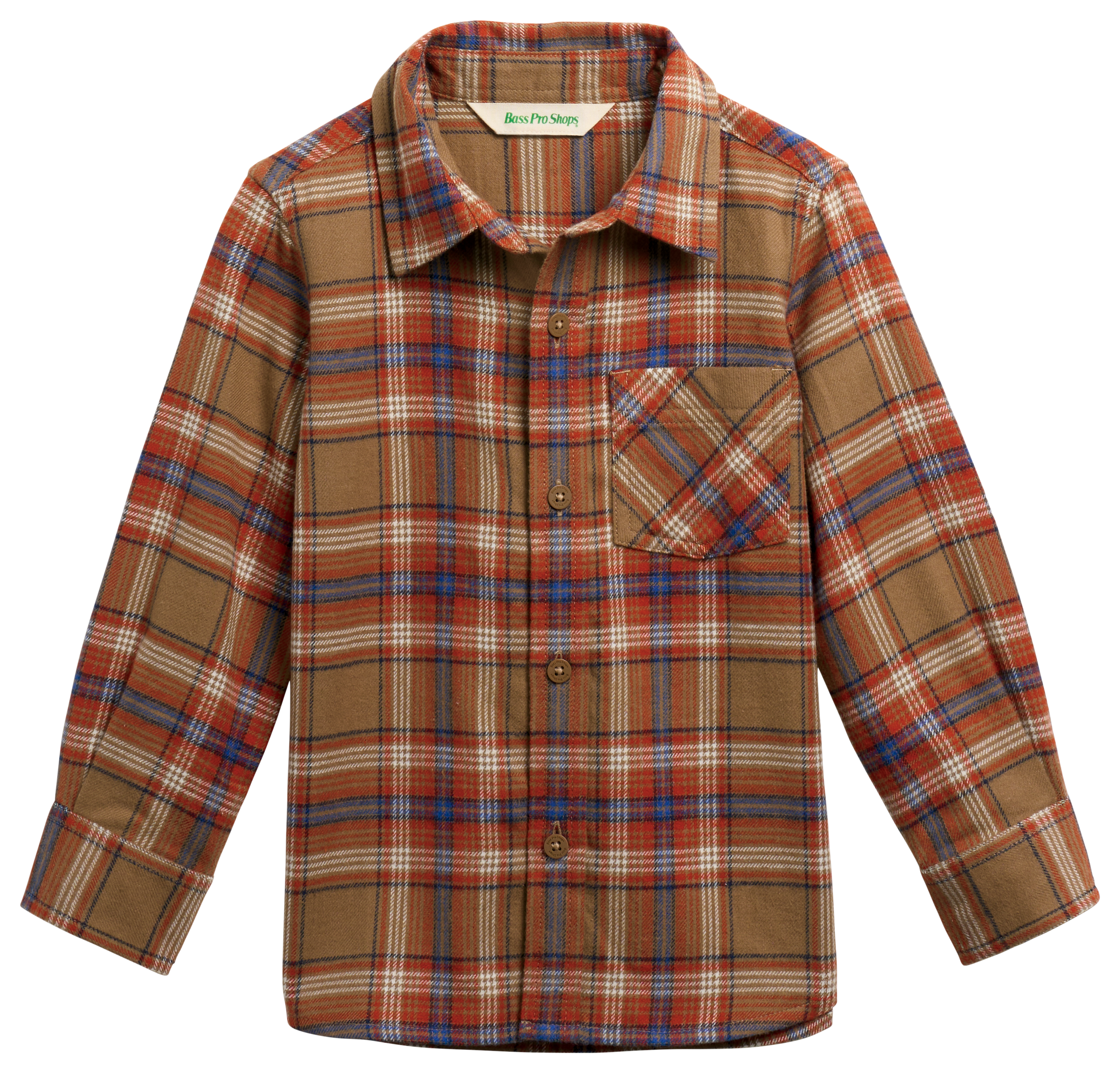 Image of Bass Pro Shops Plaid Flannel Long-Sleeve Button-Down Shirt for Toddlers - Cocoa Plaid