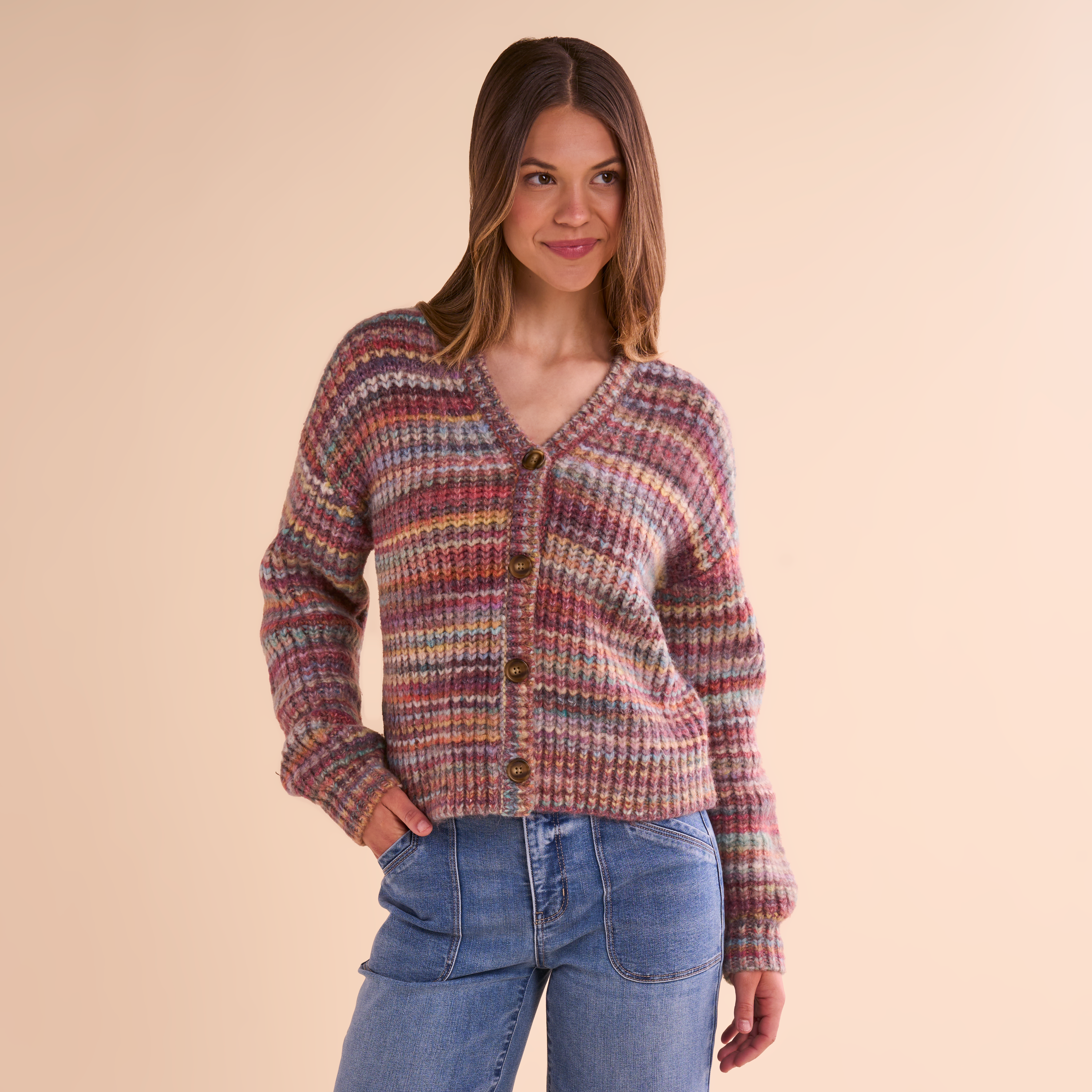 Image of Natural Reflections Space-Dye Button-Up Cardigan - Multi