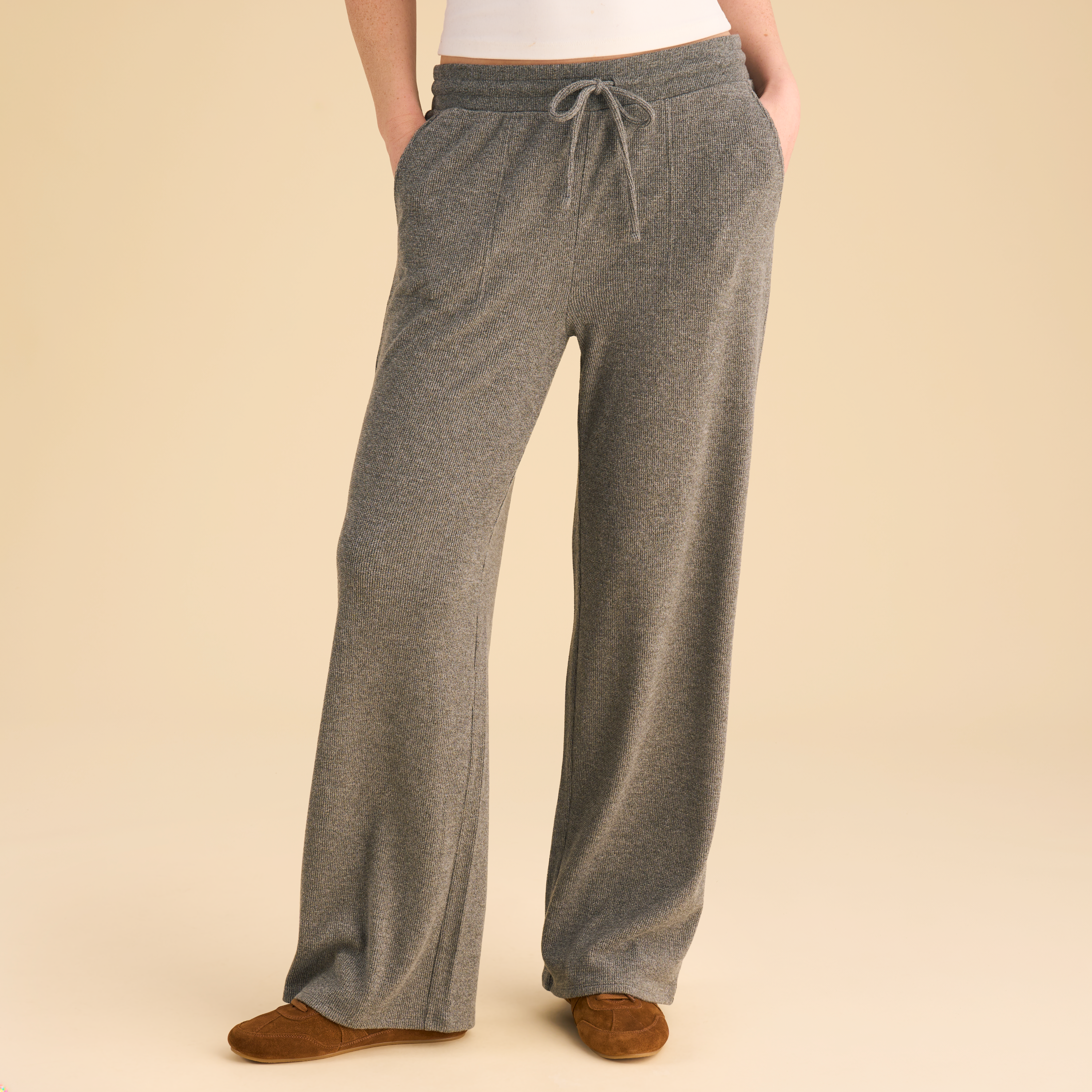 Natural Reflections Brushed Waffle Pajama Pants - Heather Gray
