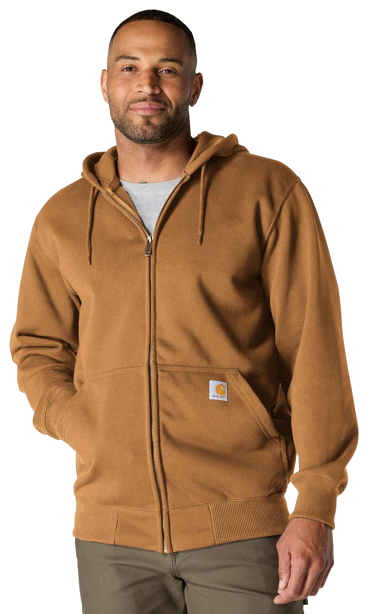 Image of Carhartt Rain Defender Loose-Fit Heavyweight Full-Zip Hoodie - Carhartt Brown
