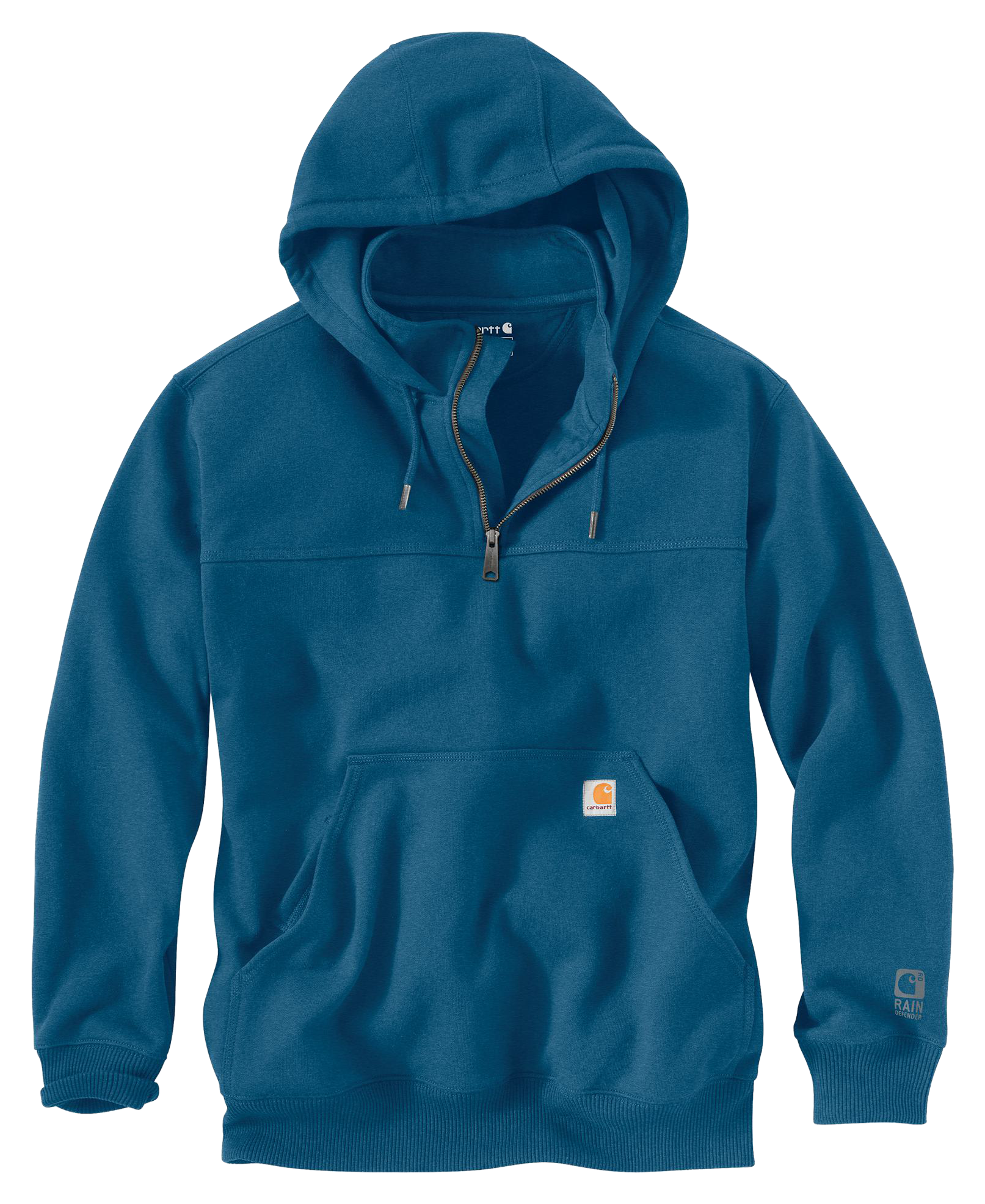 Image of Carhartt Rain Defender Loose-Fit Heavyweight Quarter-Zip Hoodie - Dark Tranquil Blue Heather