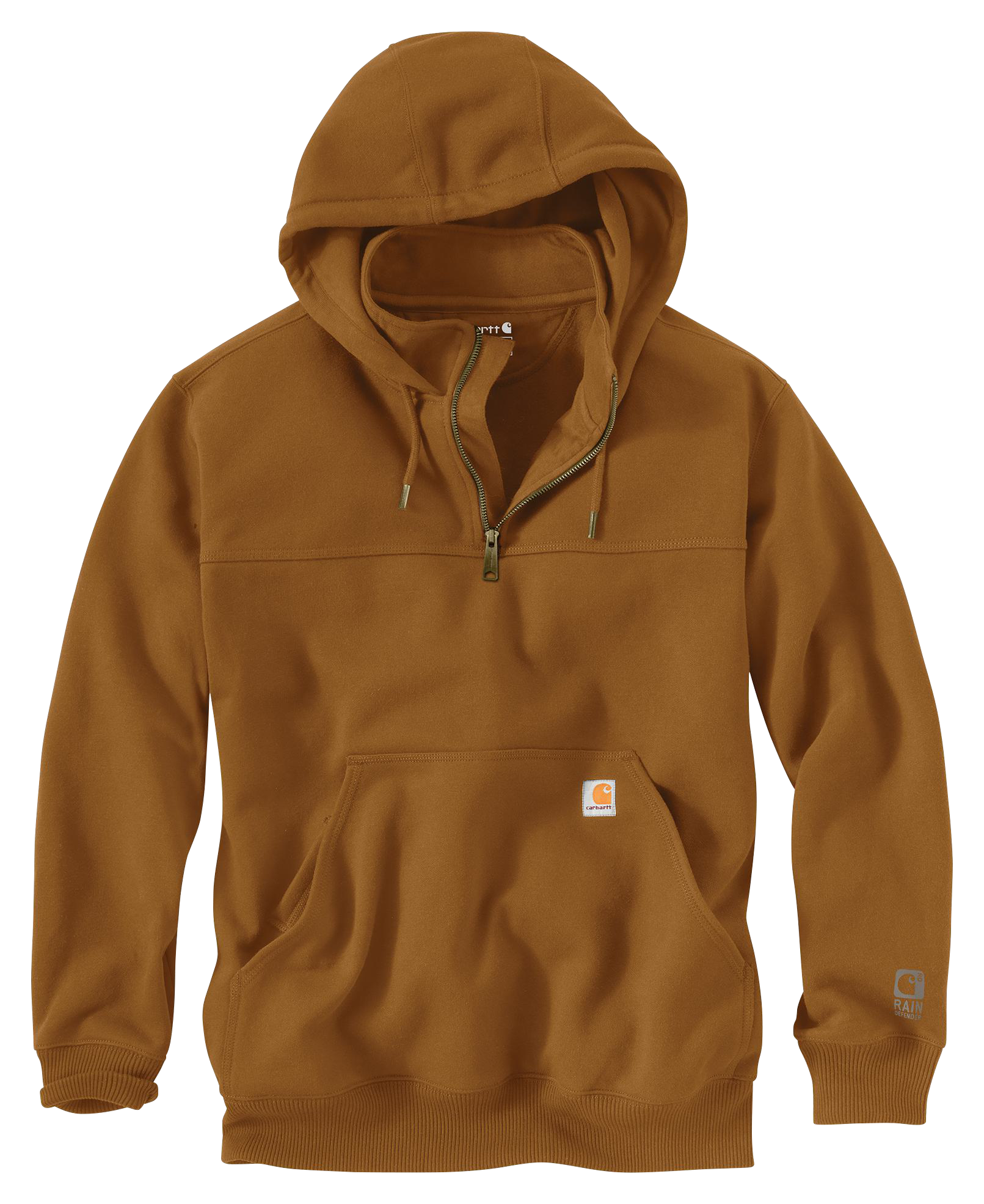 Image of Carhartt Rain Defender Loose-Fit Heavyweight Quarter-Zip Hoodie - Carhartt Brown