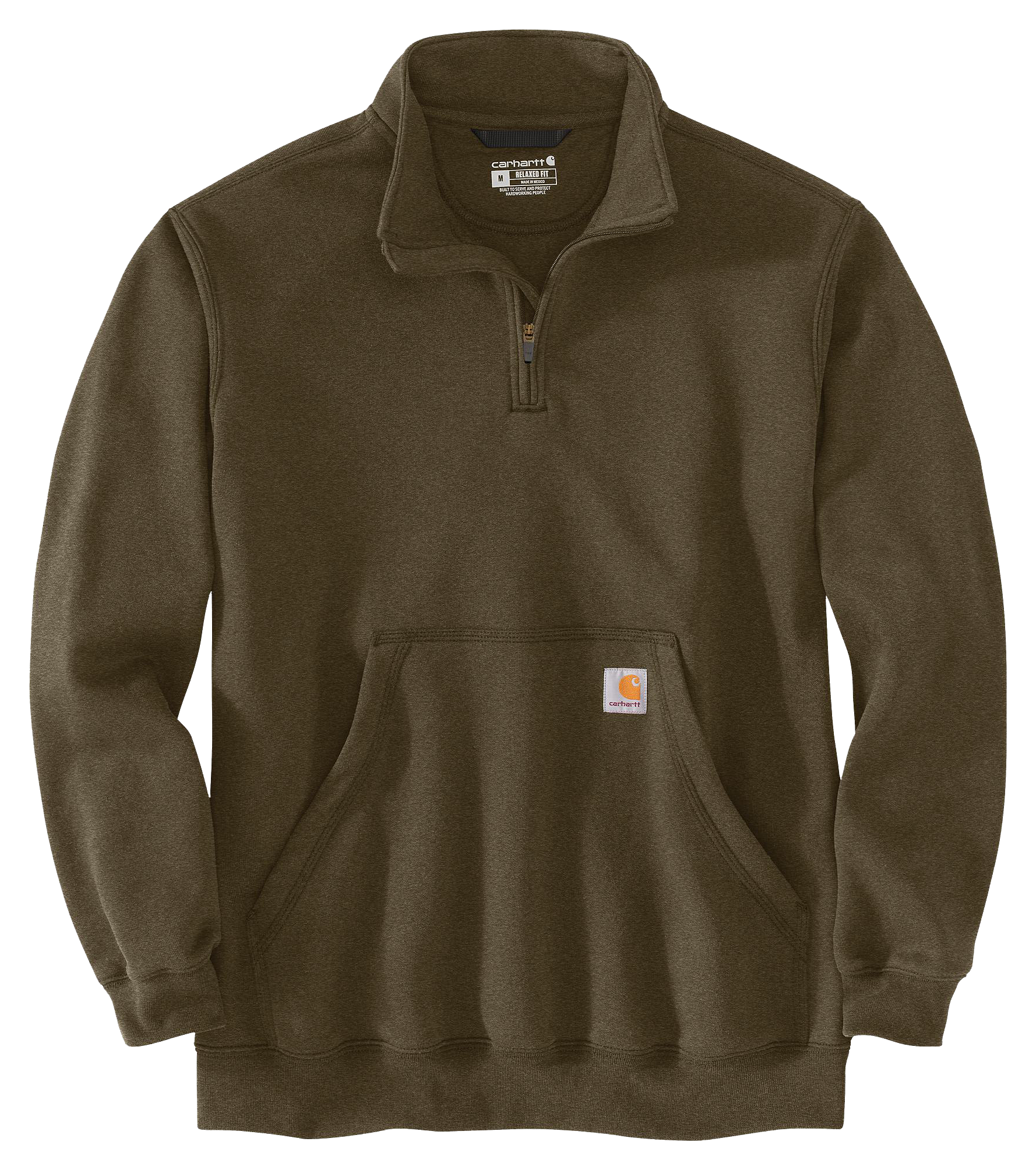 Image of Carhartt Marquette Quarter-Zip Mock-Neck Sweatshirt - Burnished Logs Heather