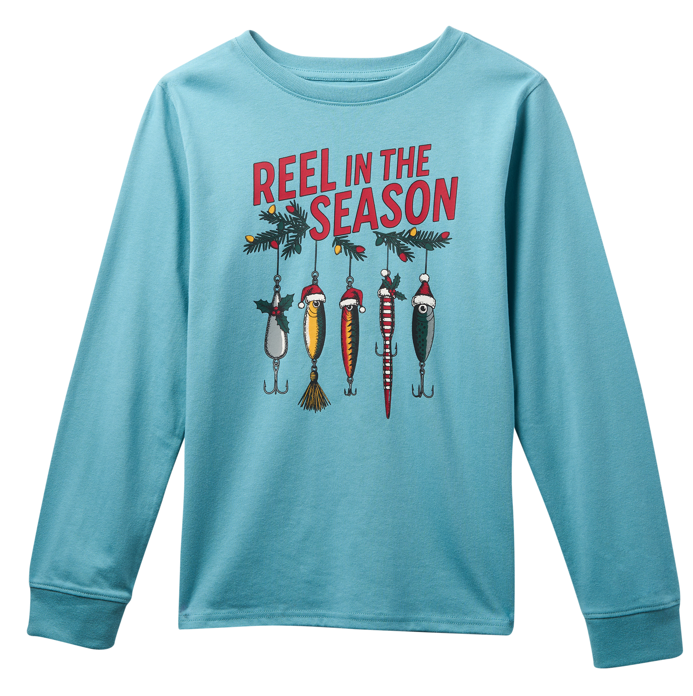Image of Bass Pro Shops Holiday Graphic Long-Sleeve T-Shirt for Kids - Dusty Turquoise