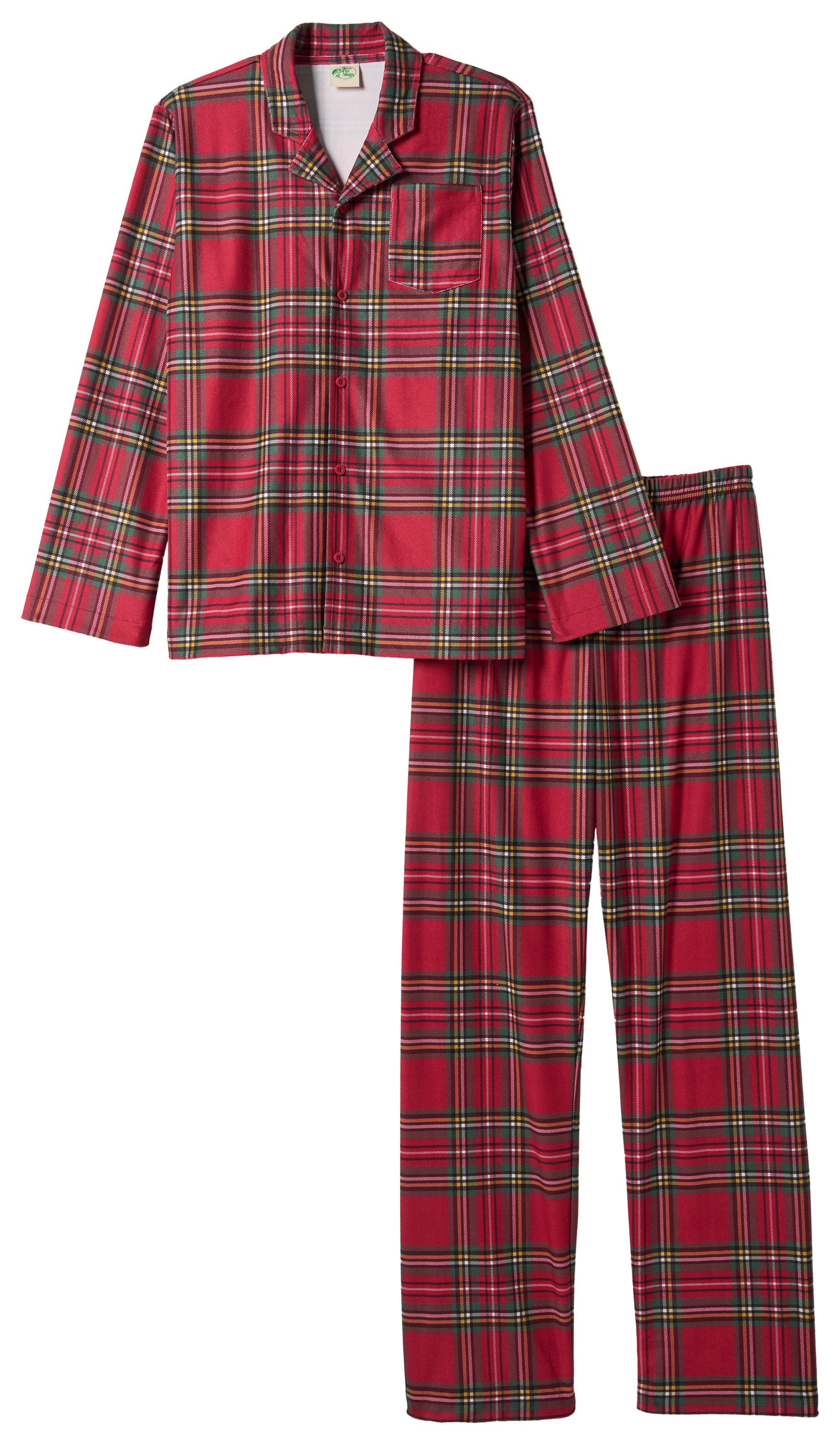 Image of Bass Pro Shops Pajama Set for Kids - Red/Green Plaid
