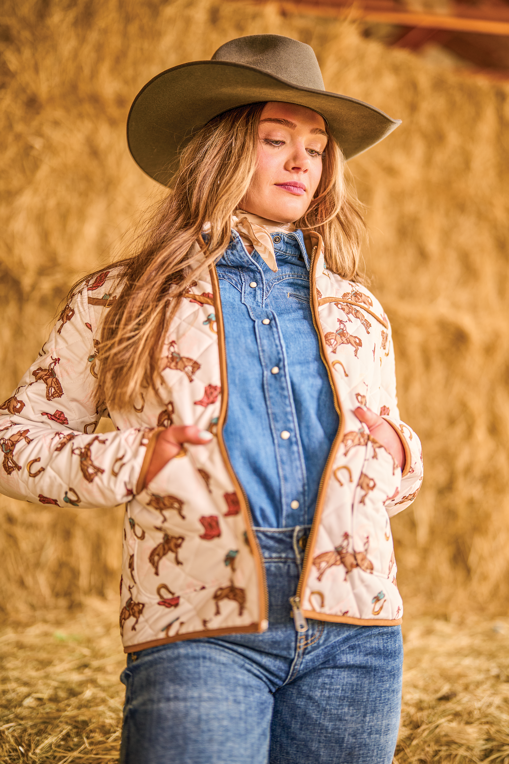 Image of RedHead Ranch Quilted Jacket - Snowfall Cowgirl Print
