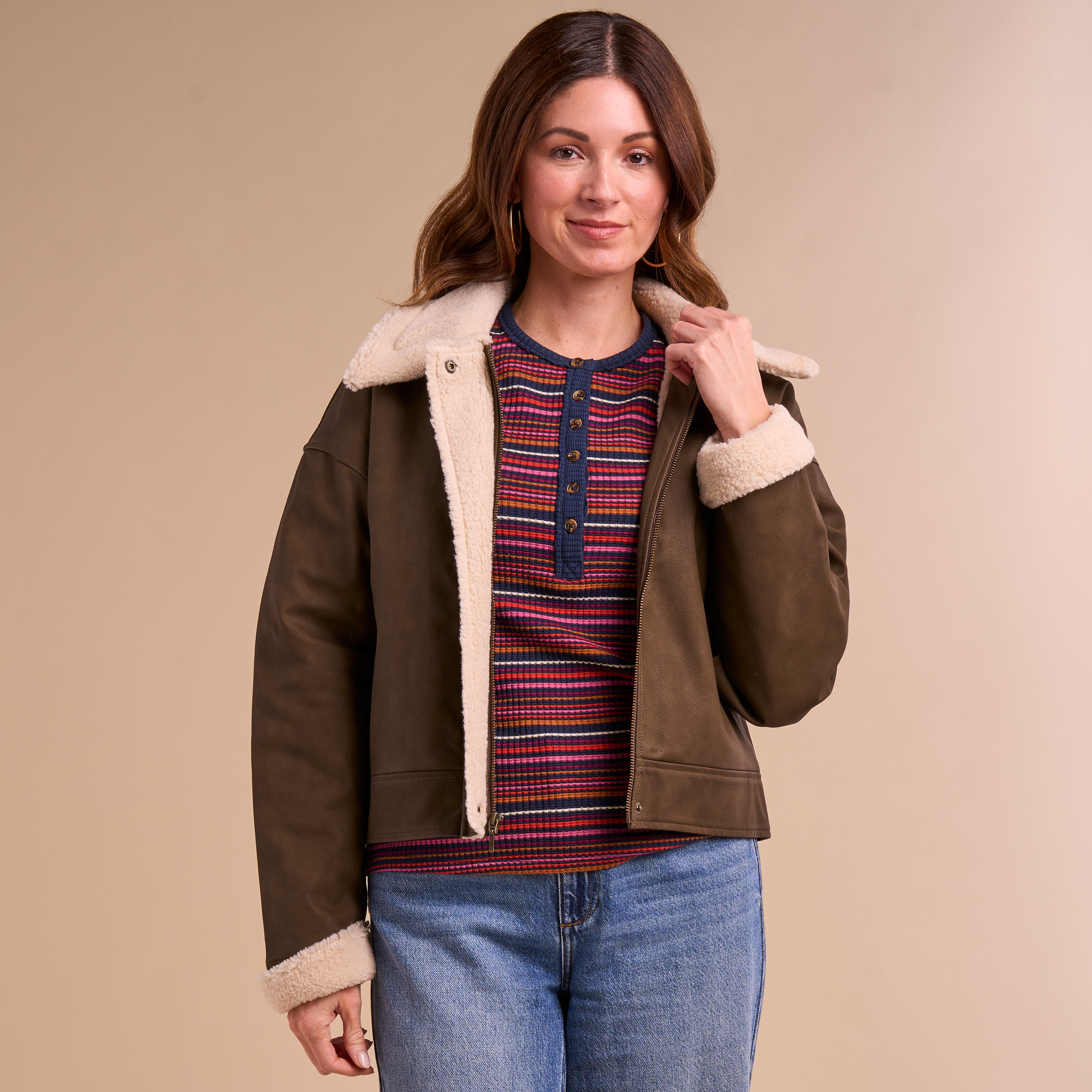 Natural Reflections Maven Faux-Leather Jacket - Brown