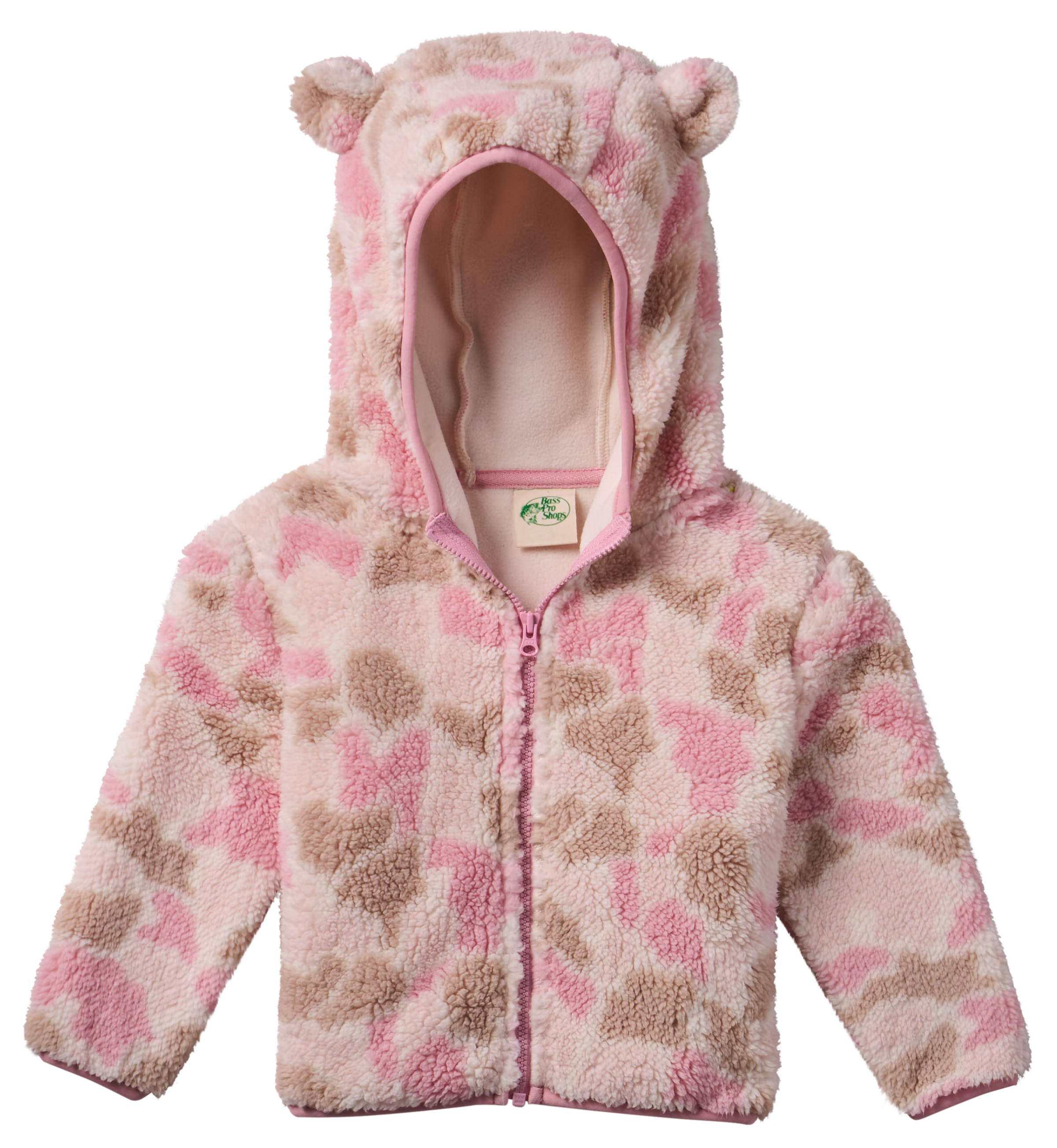 Image of Bass Pro Shops Bear Ears Full-Zip Fleece Hooded Jacket for Babies - Pink Camo