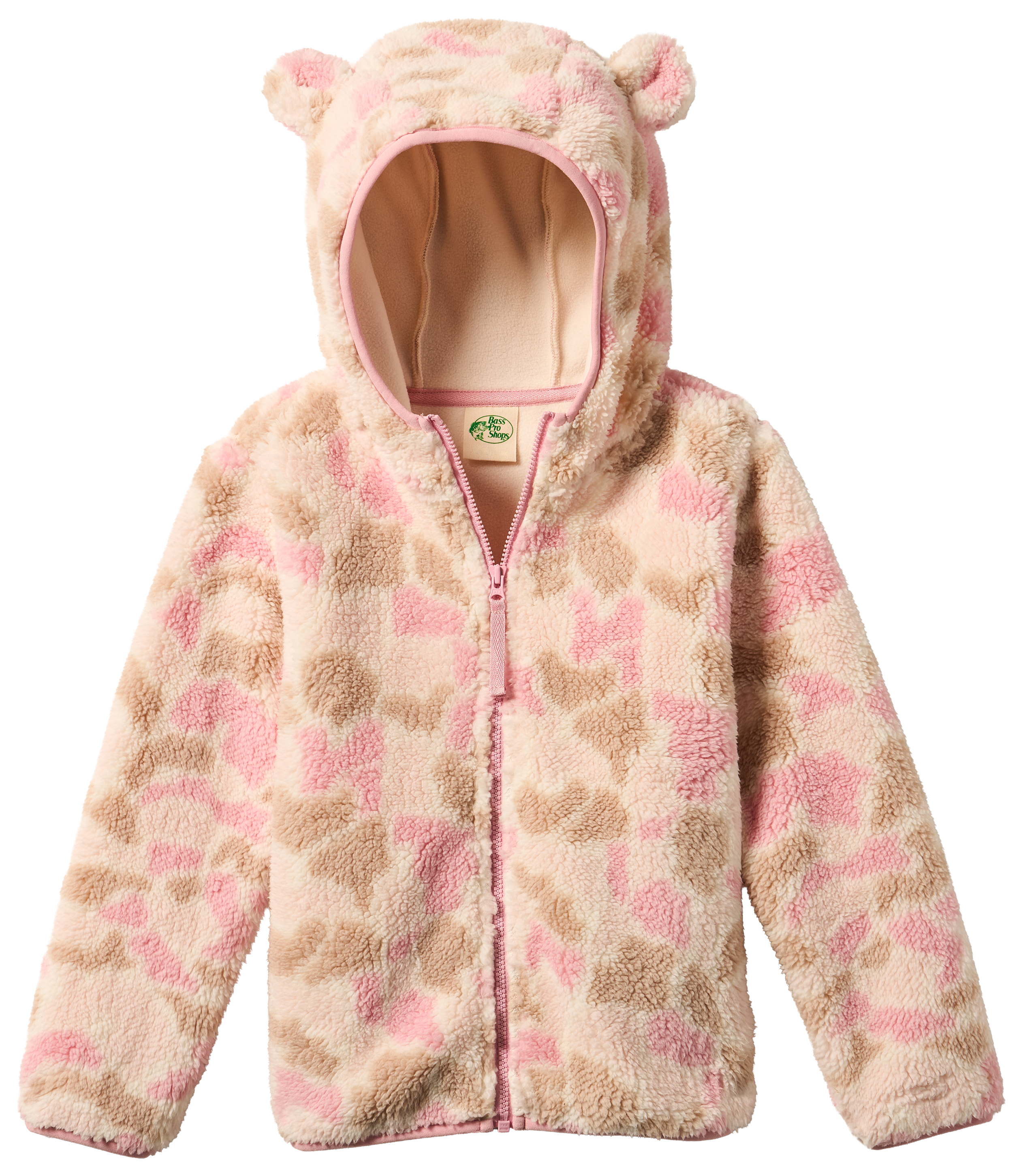 Image of Bass Pro Shops Bear Ears Full-Zip Fleece Hooded Jacket for Toddlers - Pink Camo