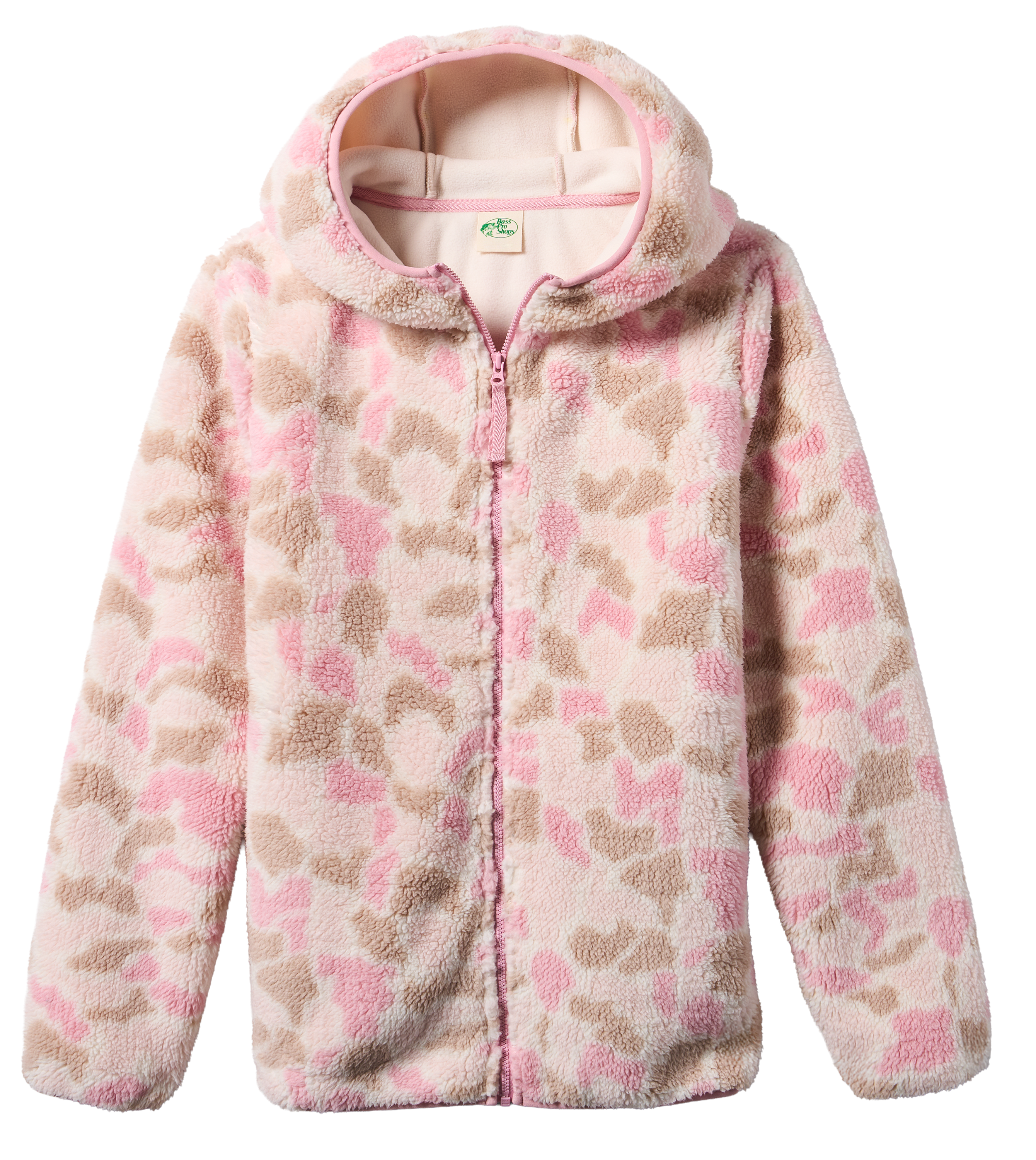 Image of Bass Pro Shops Cozy Fleece Full-Zip Hooded Jacket for Kids - Pink Camo