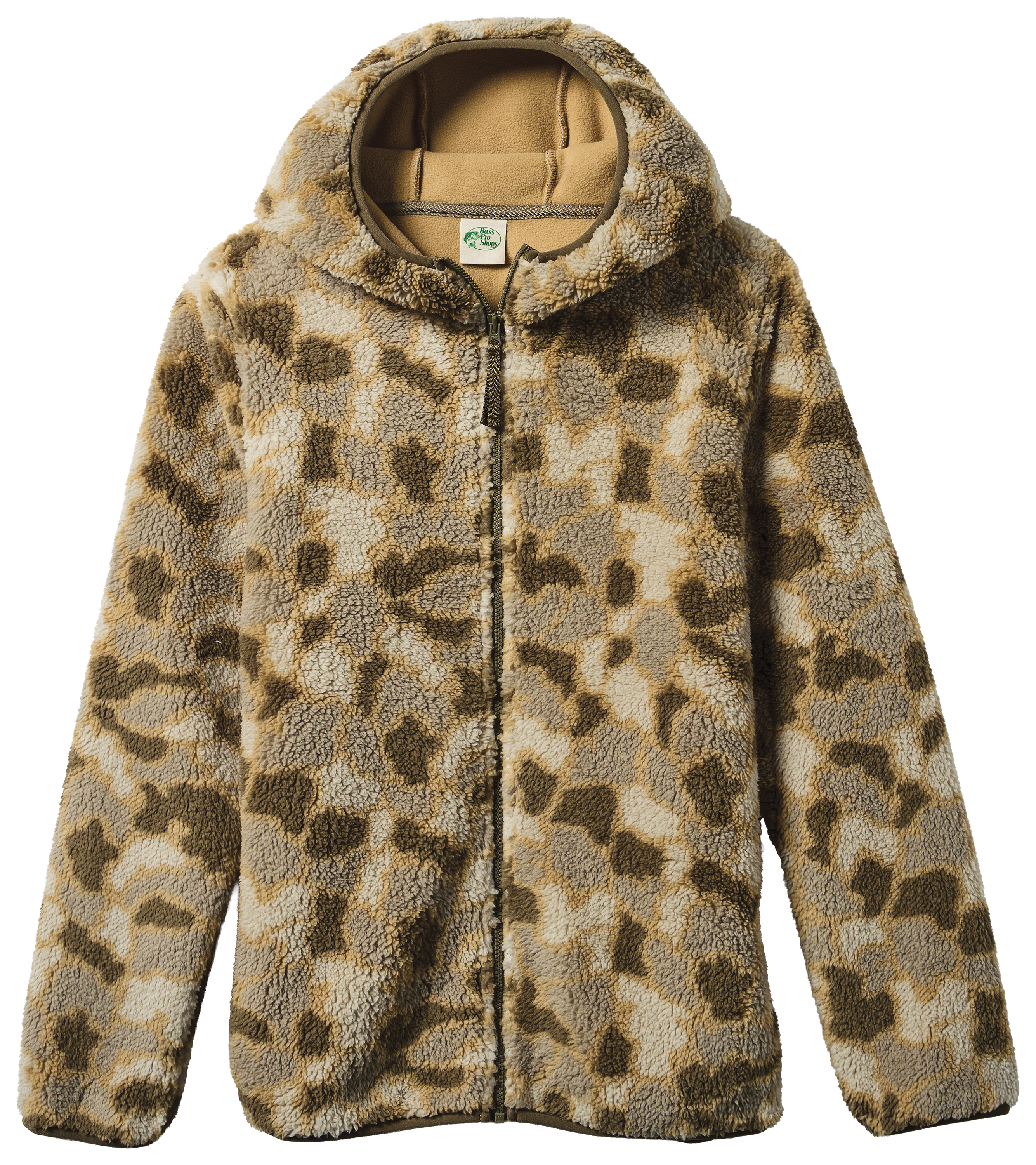Image of Bass Pro Shops Cozy Fleece Full-Zip Hooded Jacket for Kids - Green Camo