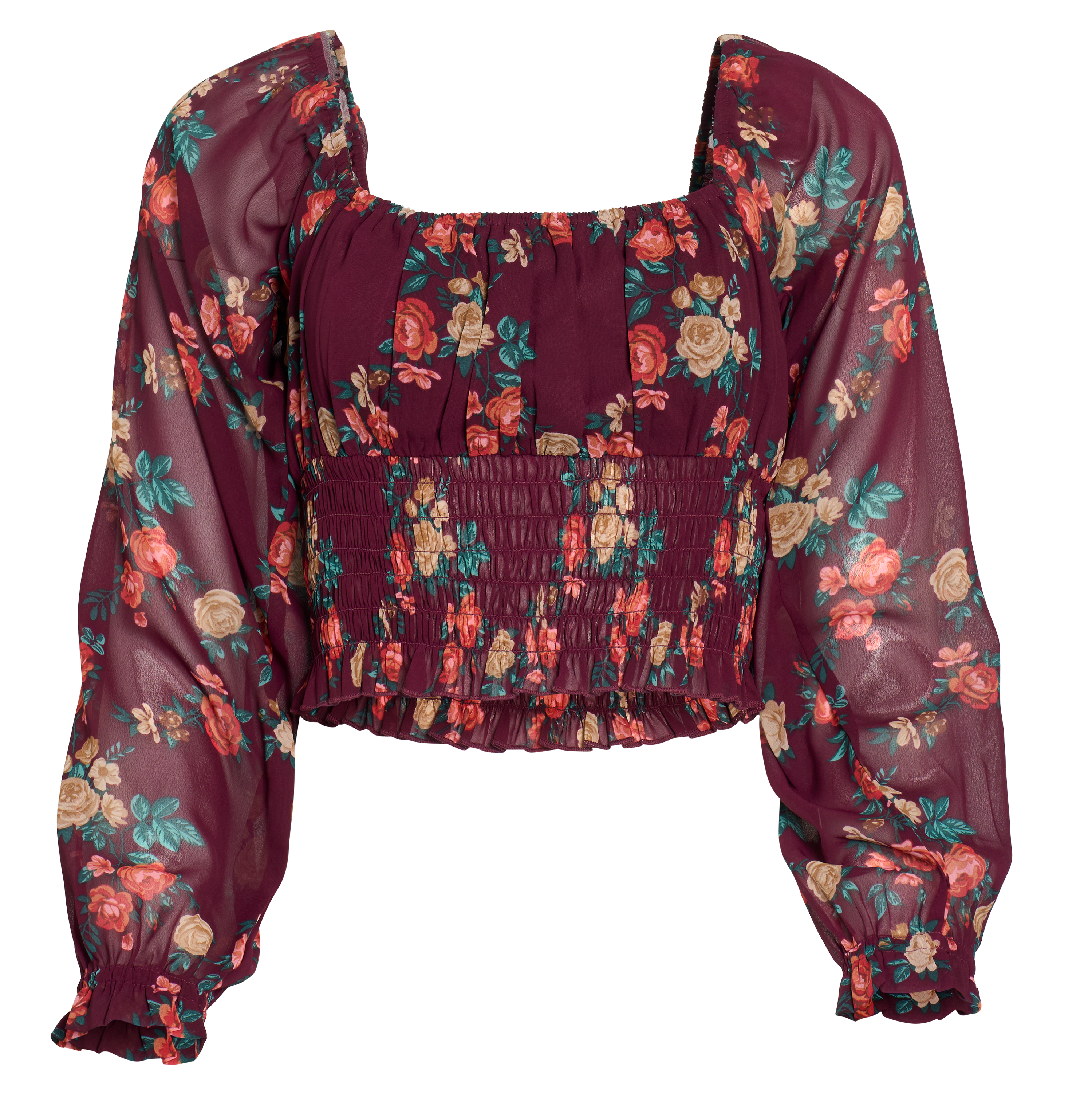 Image of RedHead Ranch Shirred Long-Sleeve Blouse - Fig Cottage Floral