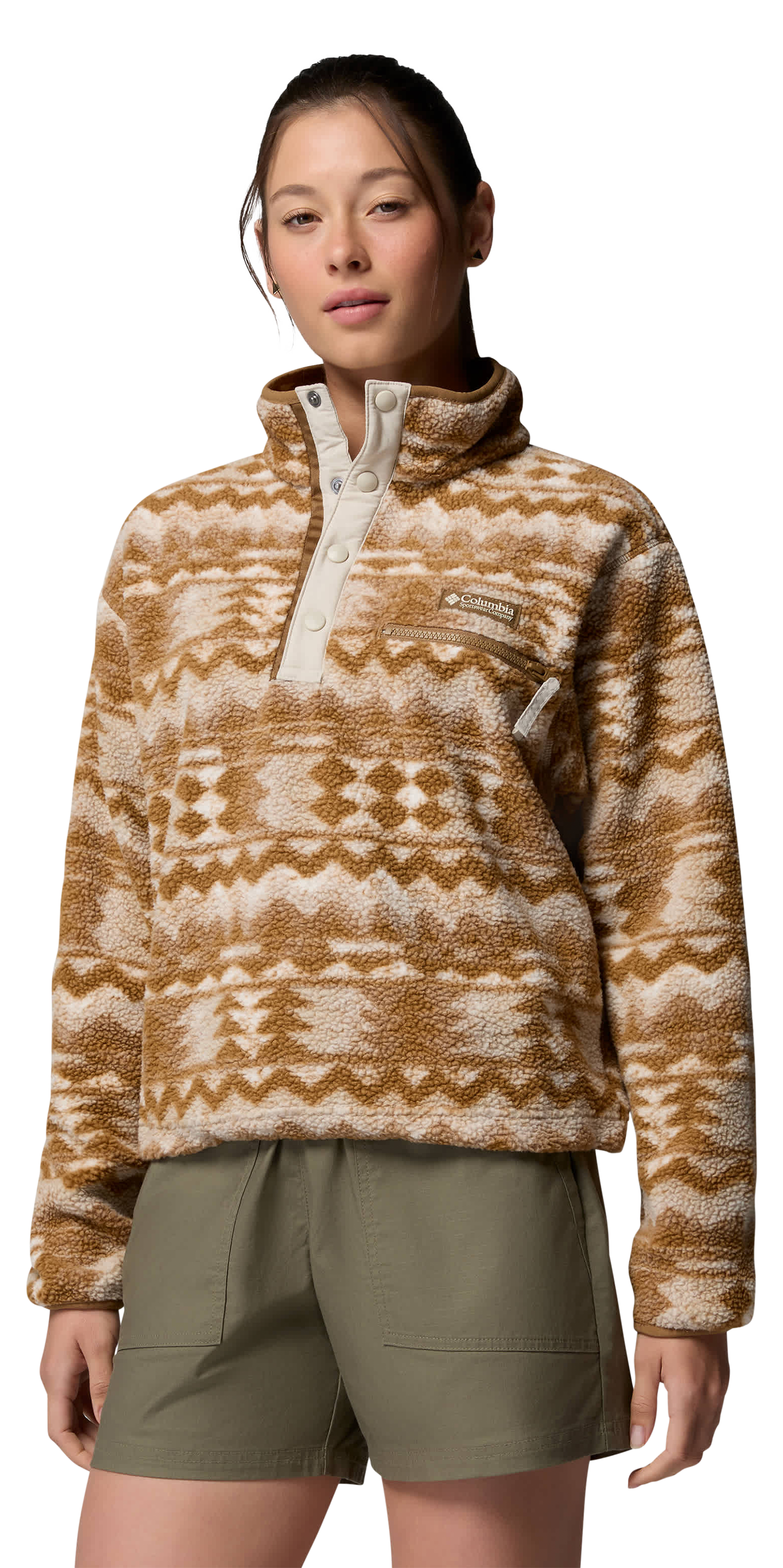 Image of Columbia Helvetia II Printed Half-Snap Cropped Pullover - Delta/Retrotree