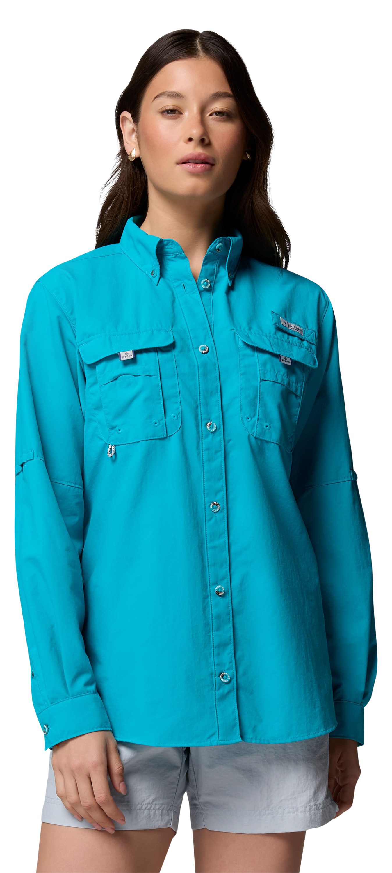 Image of Columbia PFG Bahama II Long-Sleeve Button-Down Shirt - Ocean Teal