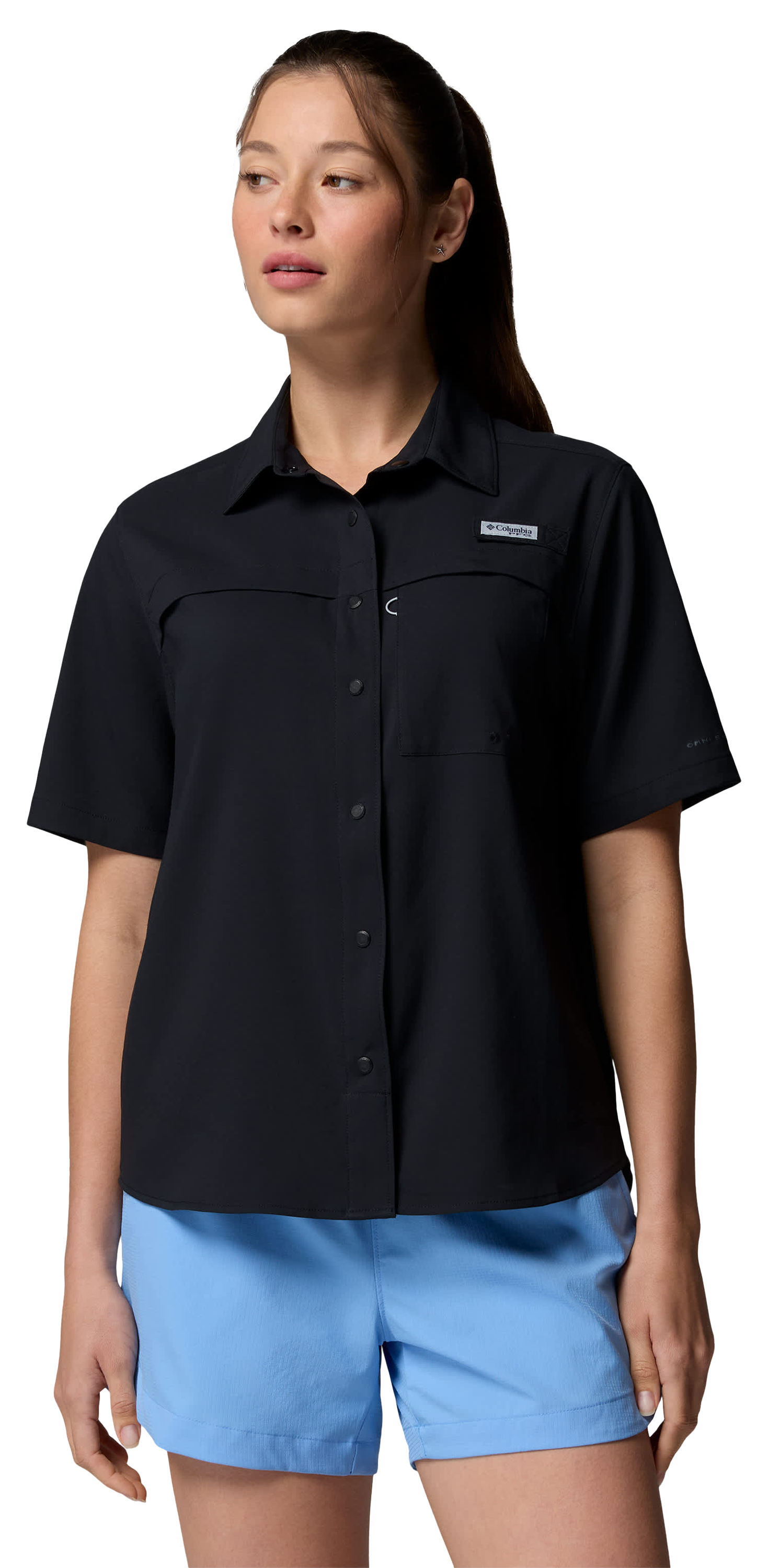 Image of Columbia PFG Castback Woven Short-Sleeve Shirt - Black - M