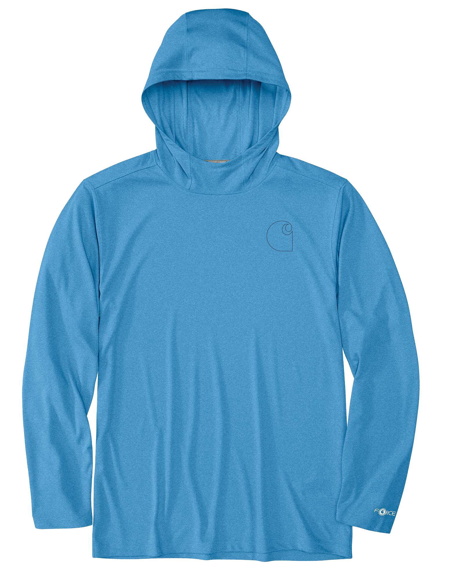 Image of Carhartt Force Sun Defender Logo Graphic Lightweight Hooded Long-Sleeve T-Shirt - Tranquil Blue Heather - LT