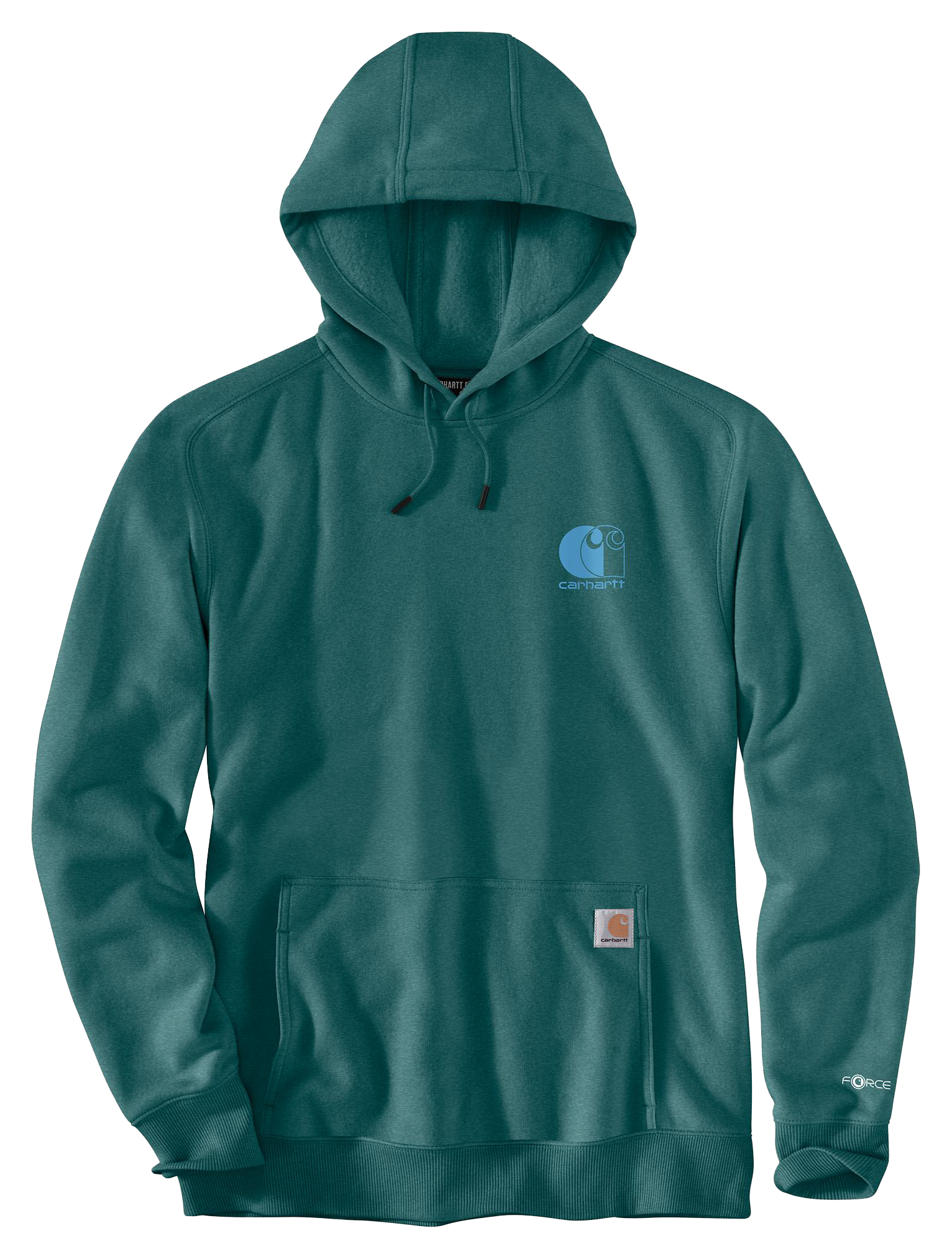 Image of Carhartt Force Logo Hooded Sweatshirt - Transformative Teal Heather