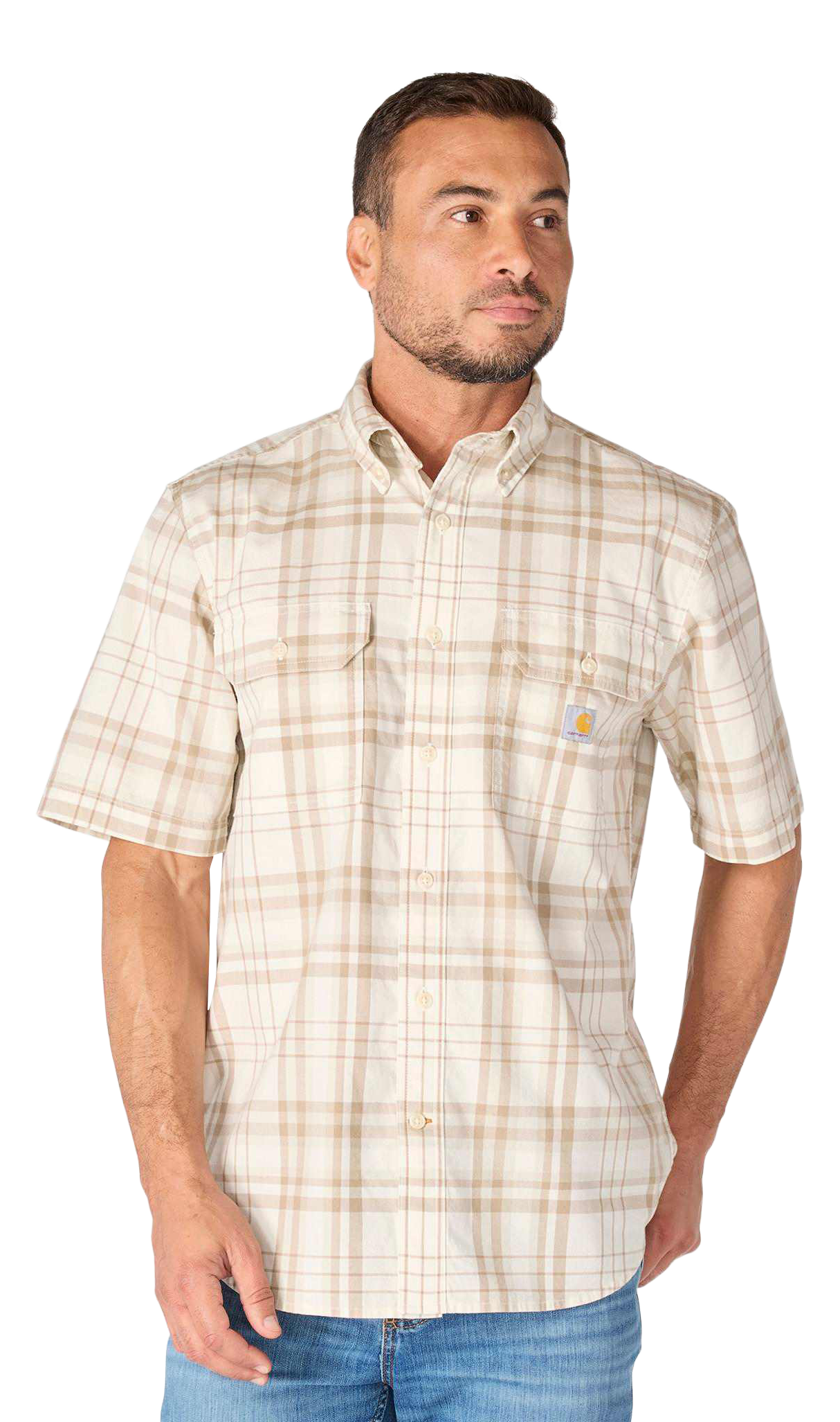 Image of Carhartt Fort Loose Plaid Short-Sleeve Shirt - Eggshell