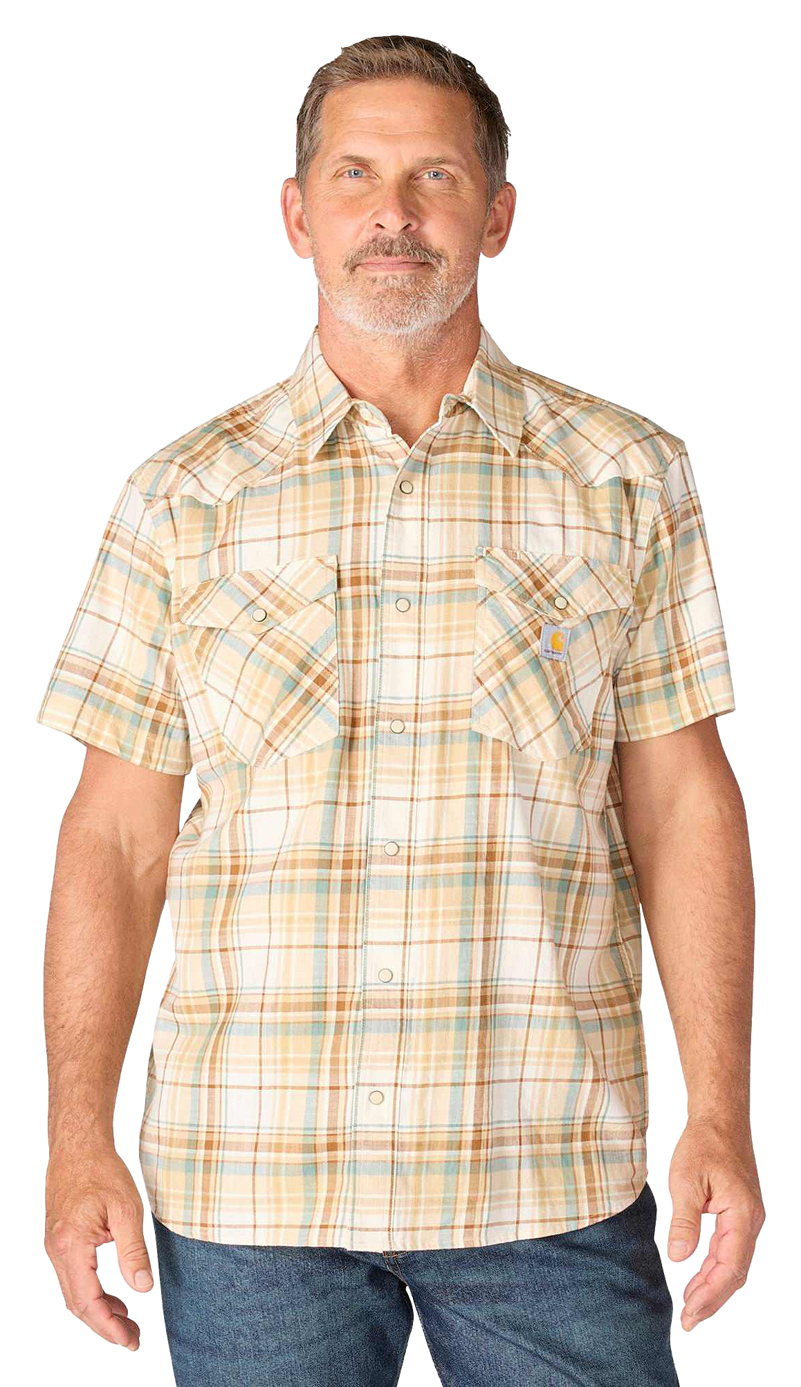 Image of Carhartt Montana Bozeman Relaxed Plaid Short-Sleeve Shirt - Eggshell
