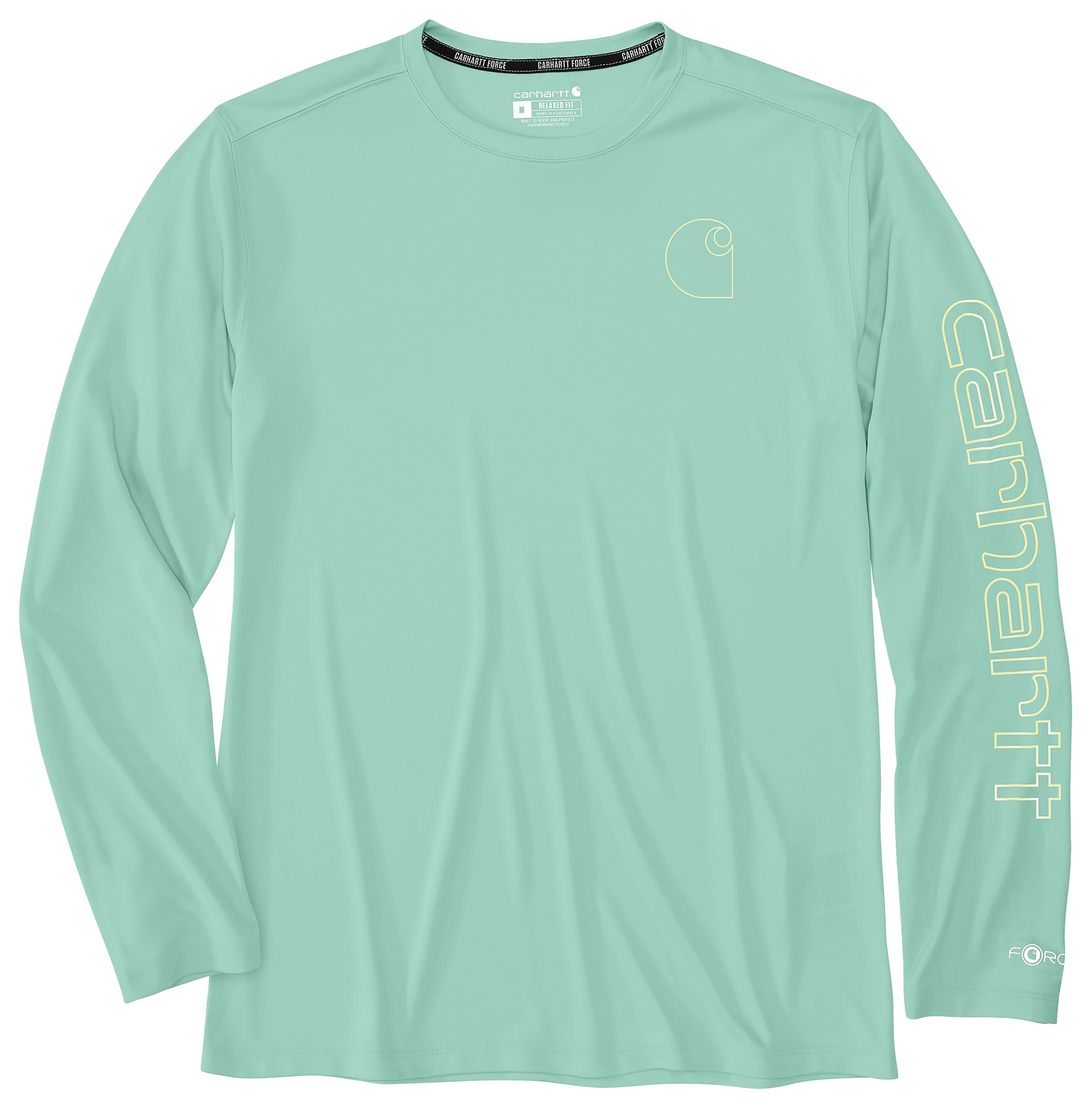 Image of Carhartt Force Sun Defender Logo Graphic Lightweight Long-Sleeve T-Shirt for Men - Fresh Mint - 2XLT