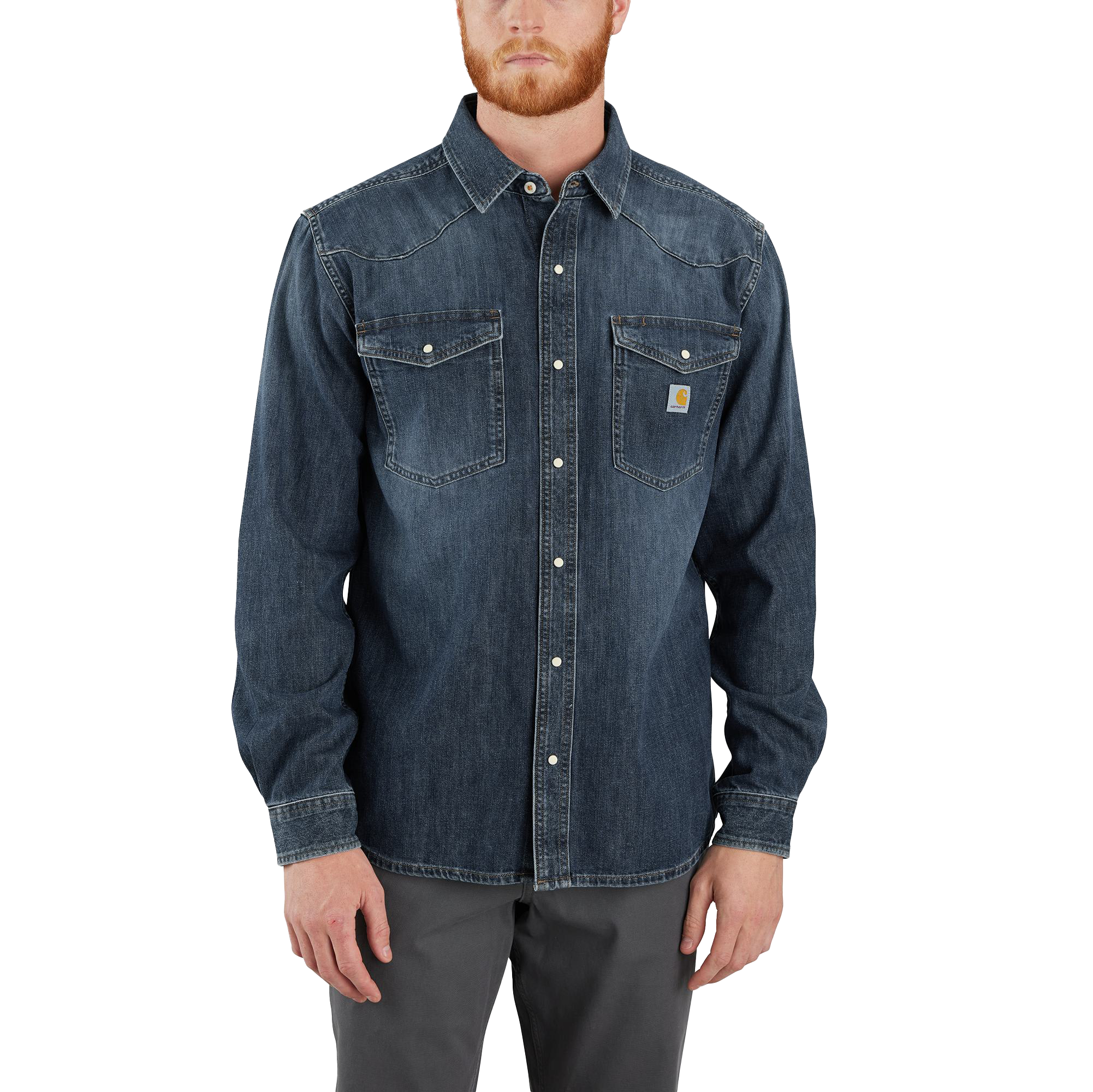 Image of Carhartt Montana Relaxed-Fit Midweight Denim Long-Sleeve Snap-Front Shirt - Wyatt