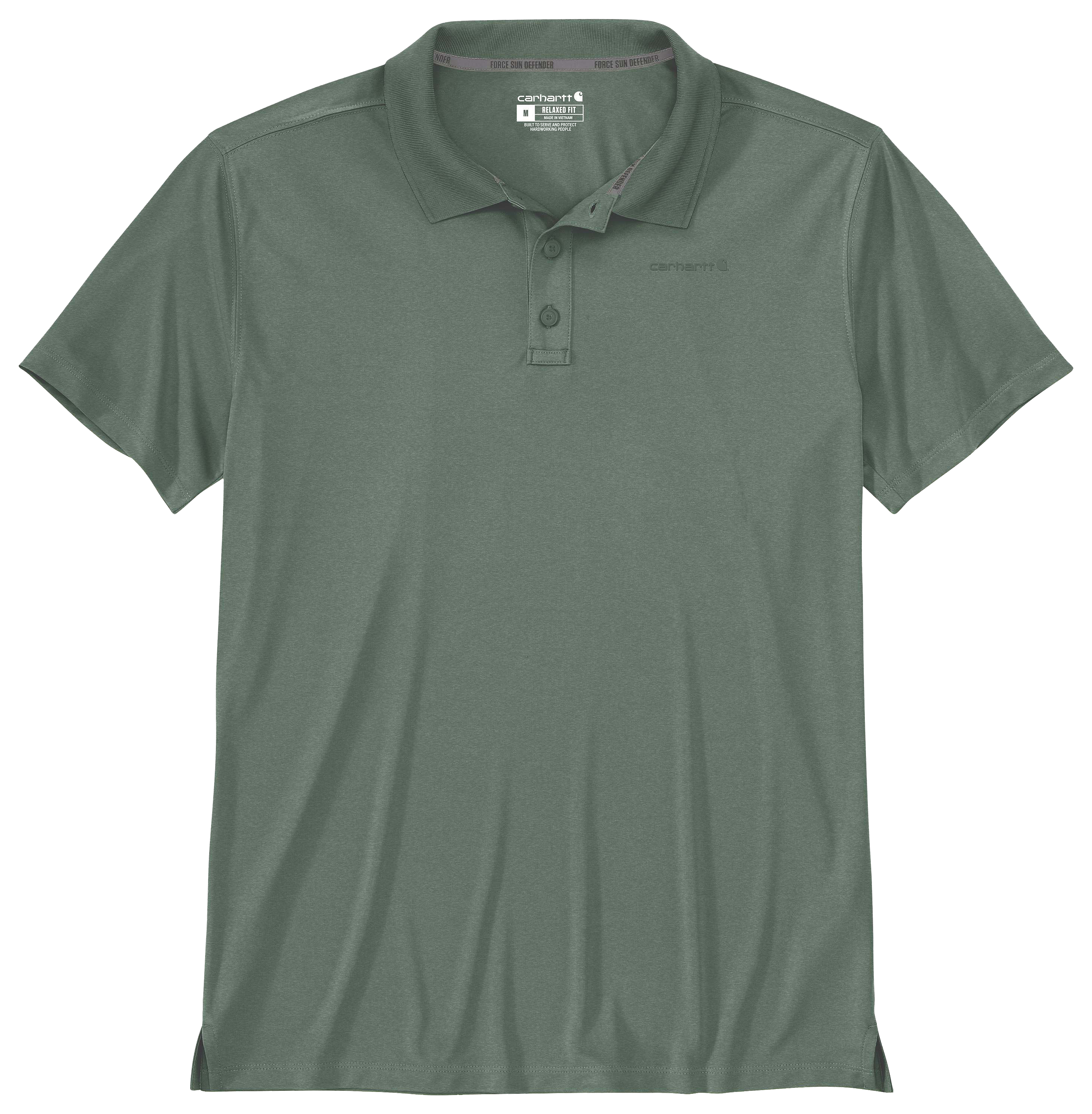 Image of Carhartt Force Sun Defender Relaxed-Fit Lightweight Short-Sleeve Polo - Green Slate Heather