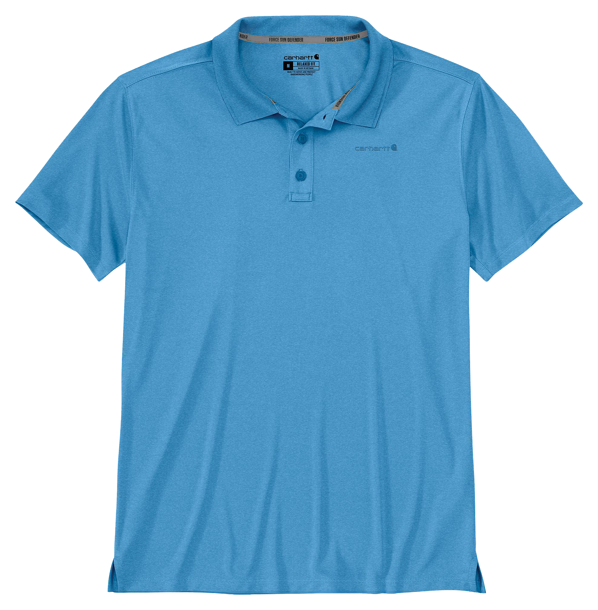 Image of Carhartt Force Sun Defender Relaxed-Fit Lightweight Short-Sleeve Polo - Tranquil Blue Heather