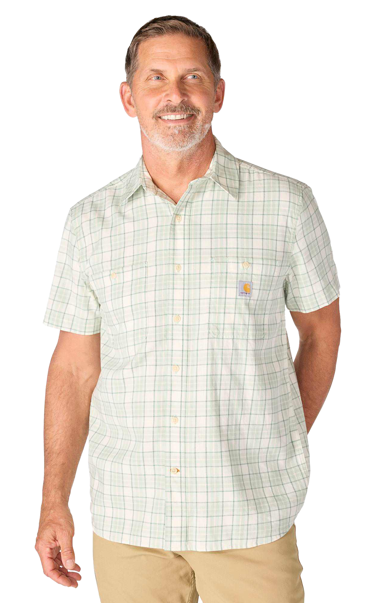 Image of Carhartt Bozeman Relaxed-Fit Plaid Short-Sleeve Button-Down Shirt - Smoked Teal