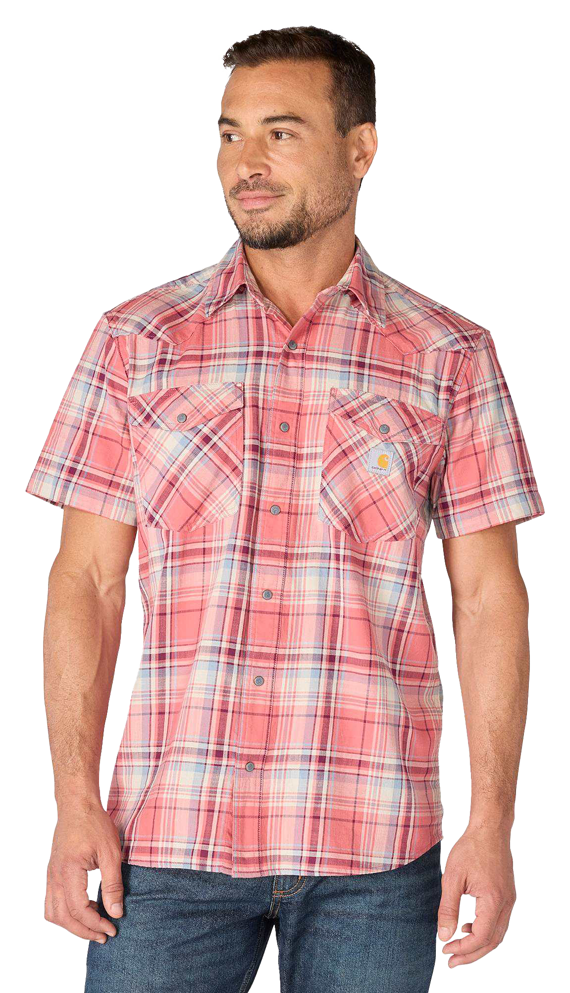 Image of Carhartt Montana Bozeman Relaxed Plaid Short-Sleeve Shirt - Light Amber