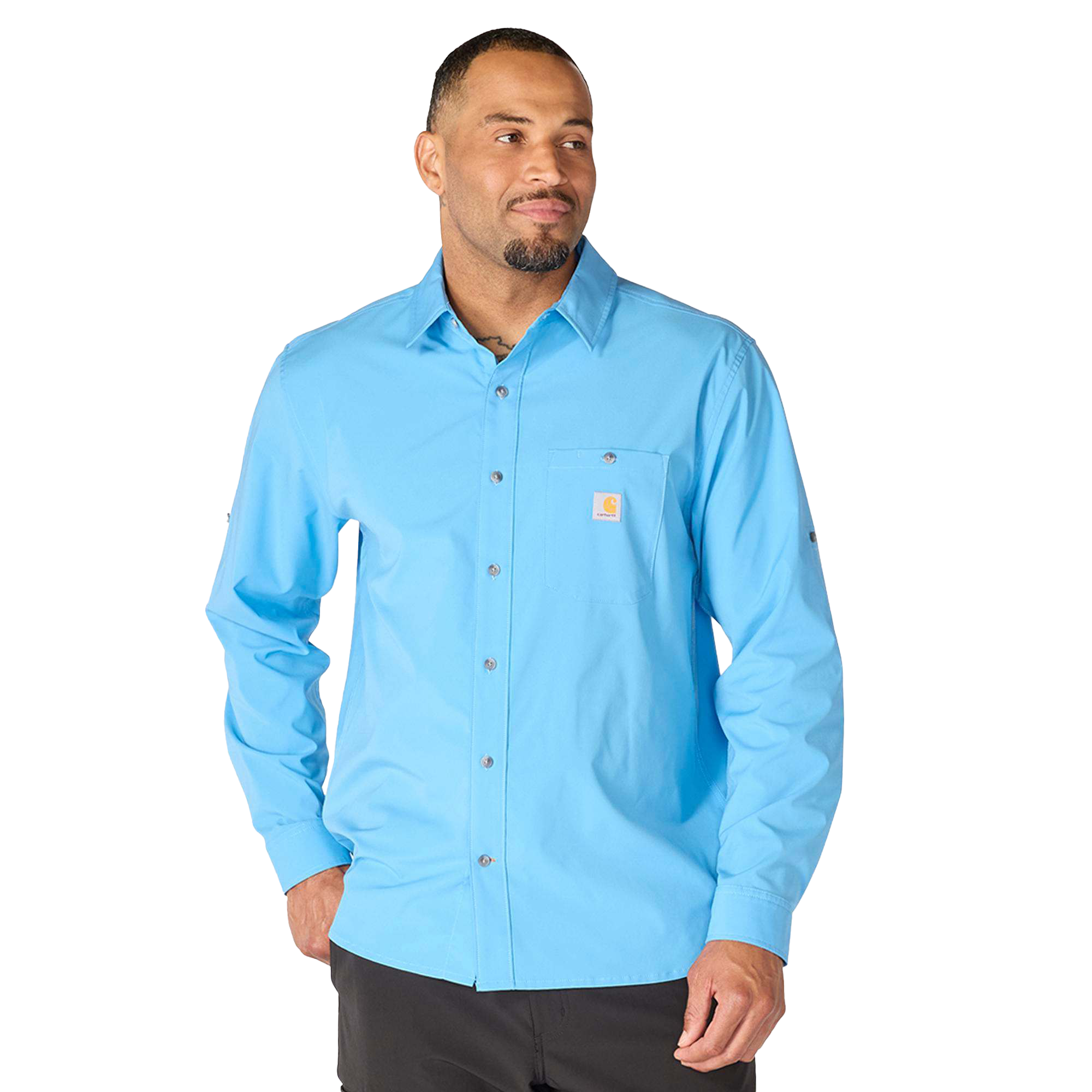 Image of Carhartt Force Sun Defender Relaxed-Fit Lightweight Long-Sleeve Button-Down Shirt - Tranquil Blue