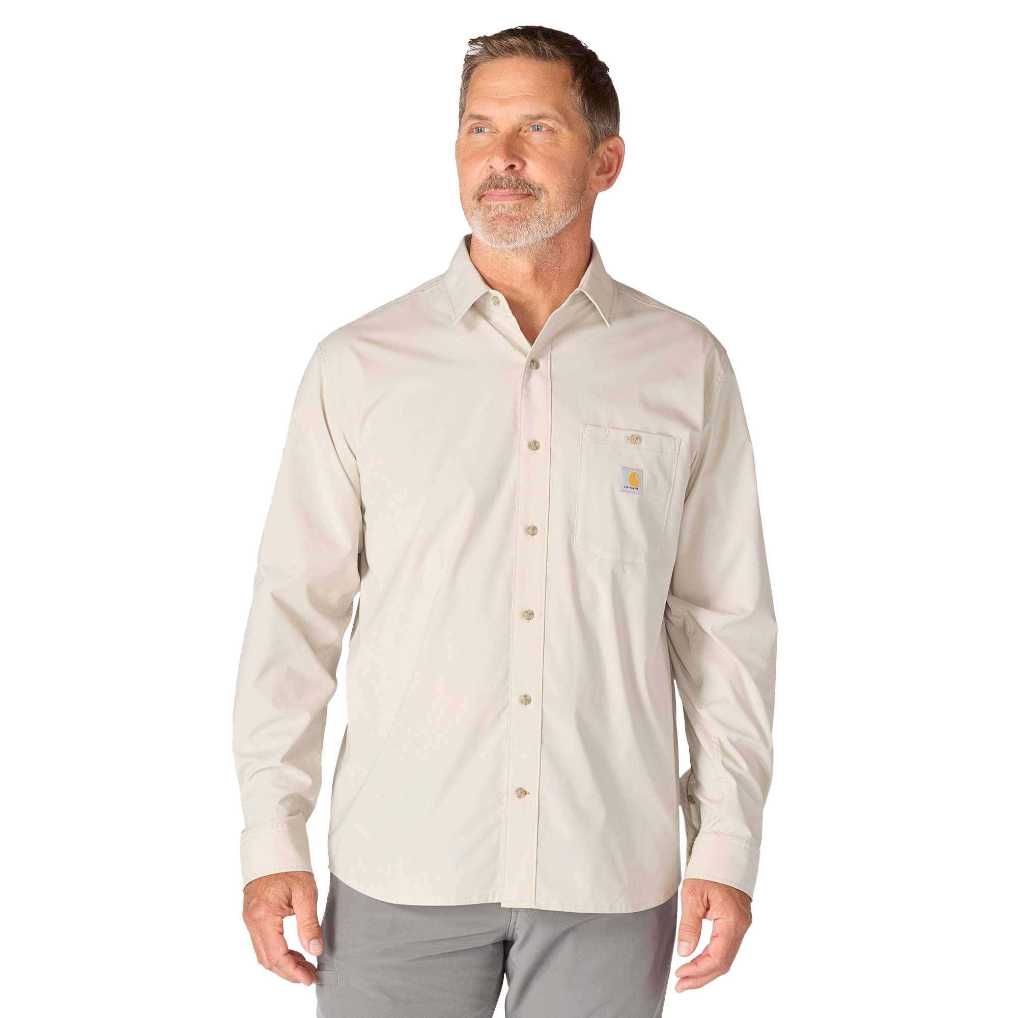 Image of Carhartt Force Sun Defender Relaxed-Fit Lightweight Long-Sleeve Button-Down Shirt - Cobblestone