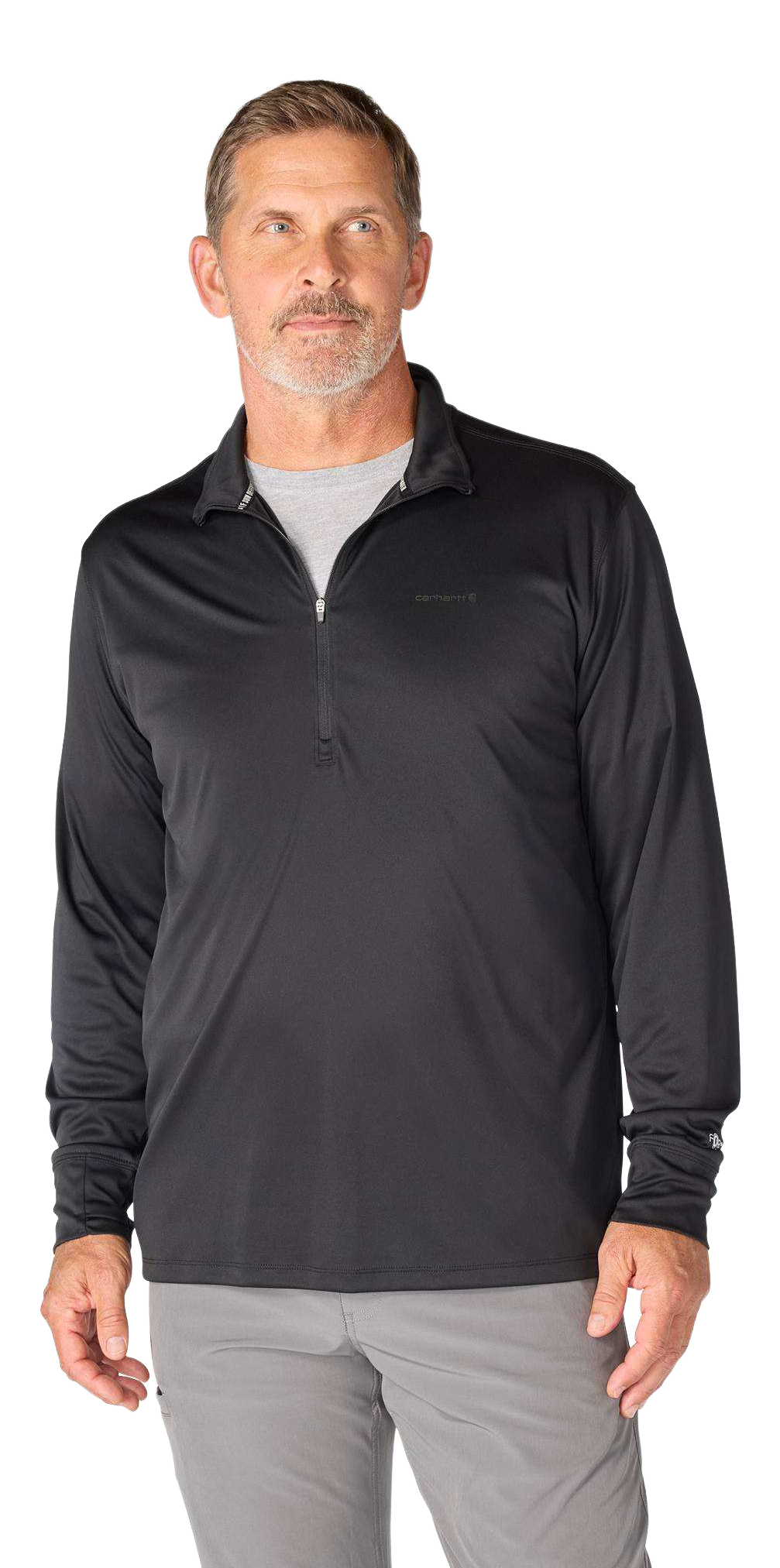 Image of Carhartt Force Sun Defender Relaxed-Fit Half-Zip Long-Sleeve Pullover - Black - L