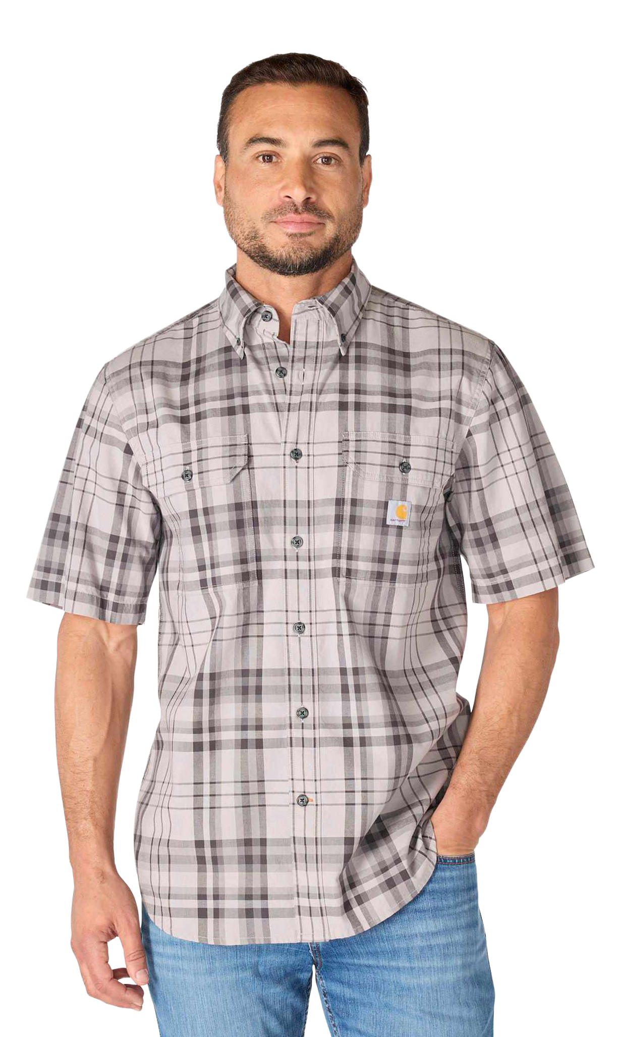 Image of Carhartt Fort Loose Plaid Short-Sleeve Shirt - Carhartt Gray