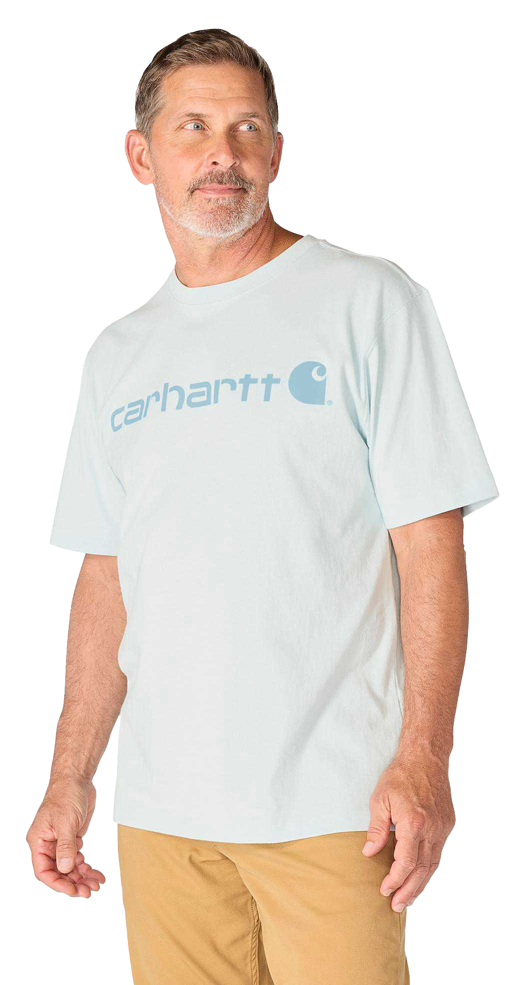 Image of Carhartt Logo Graphic Loose-Fit Heavyweight Short-Sleeve T-Shirt - Early Fog
