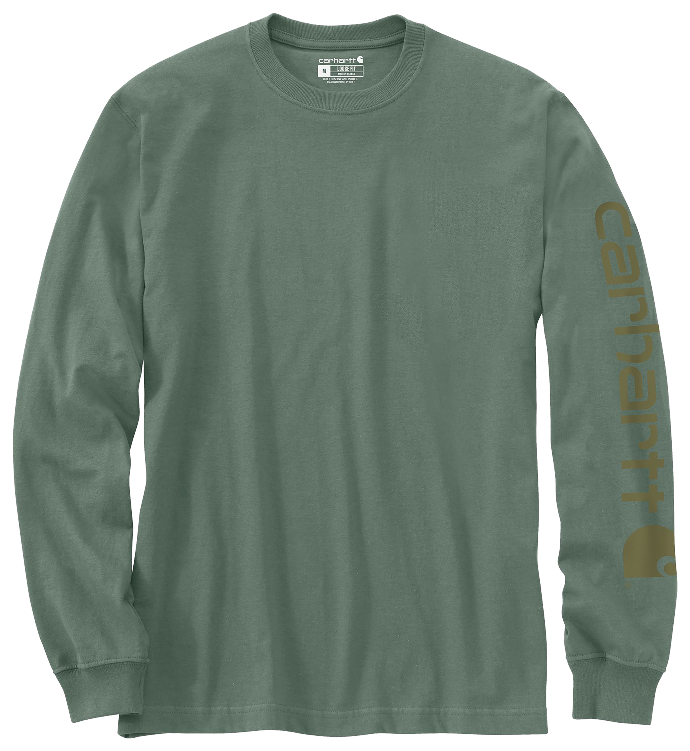 Image of Carhartt Loose-Fit Heavyweight Logo Sleeve Graphic Long-Sleeve T-Shirt - Green Slate - L