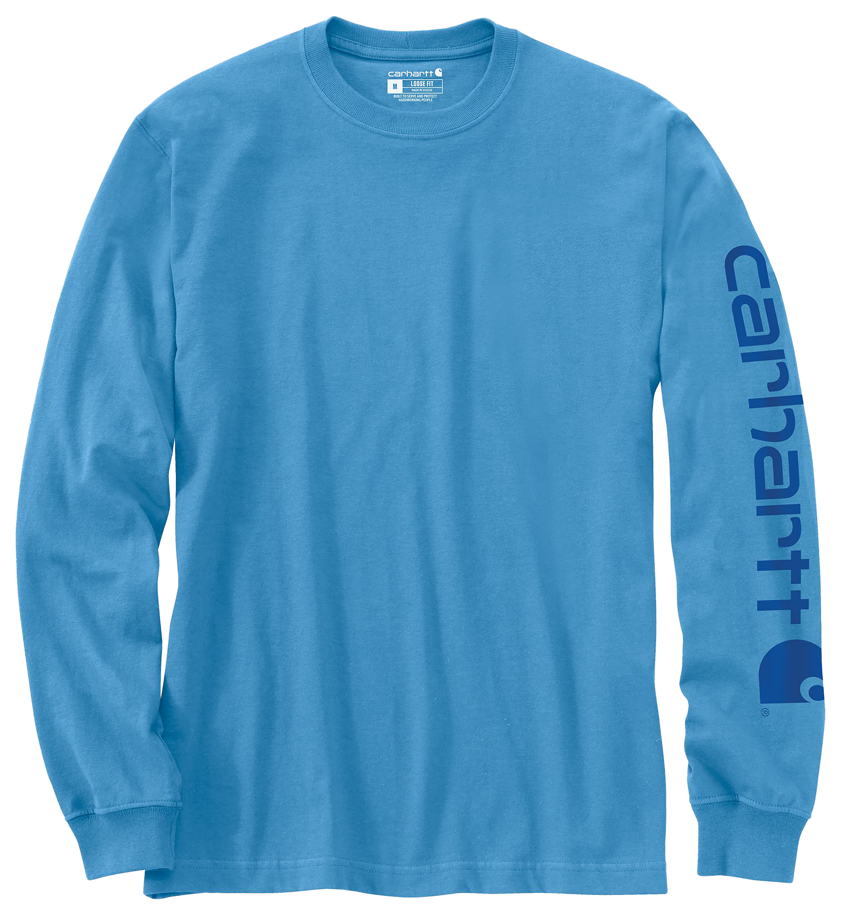Image of Carhartt Loose-Fit Heavyweight Logo Sleeve Graphic Long-Sleeve T-Shirt - Tranquil Blue