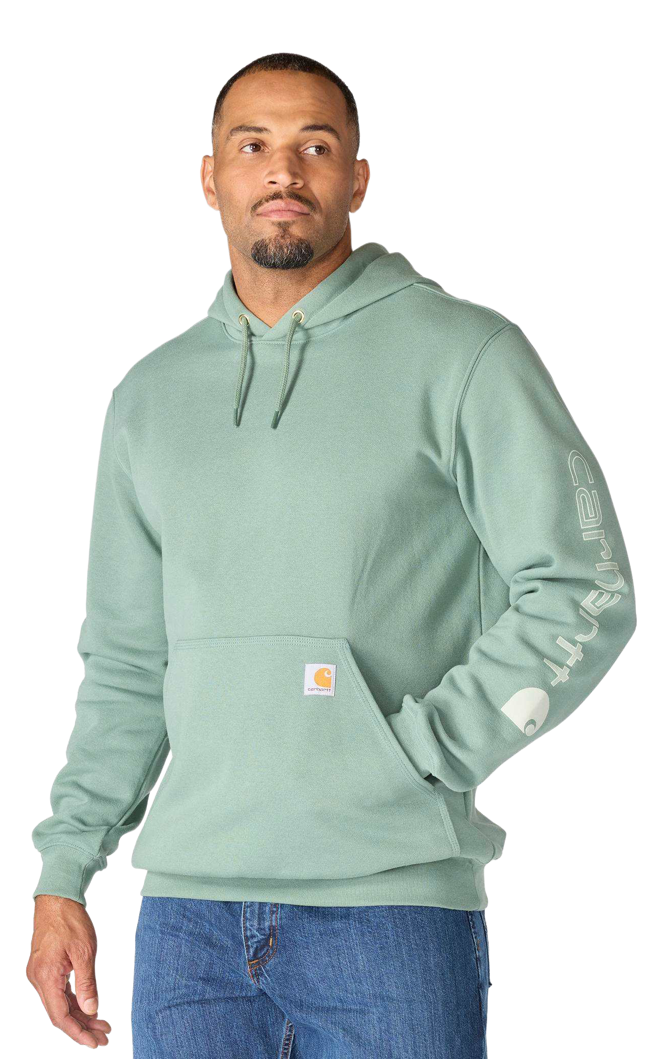 Image of Carhartt Loose-Fit Midweight Logo Hoodie - Green Slate