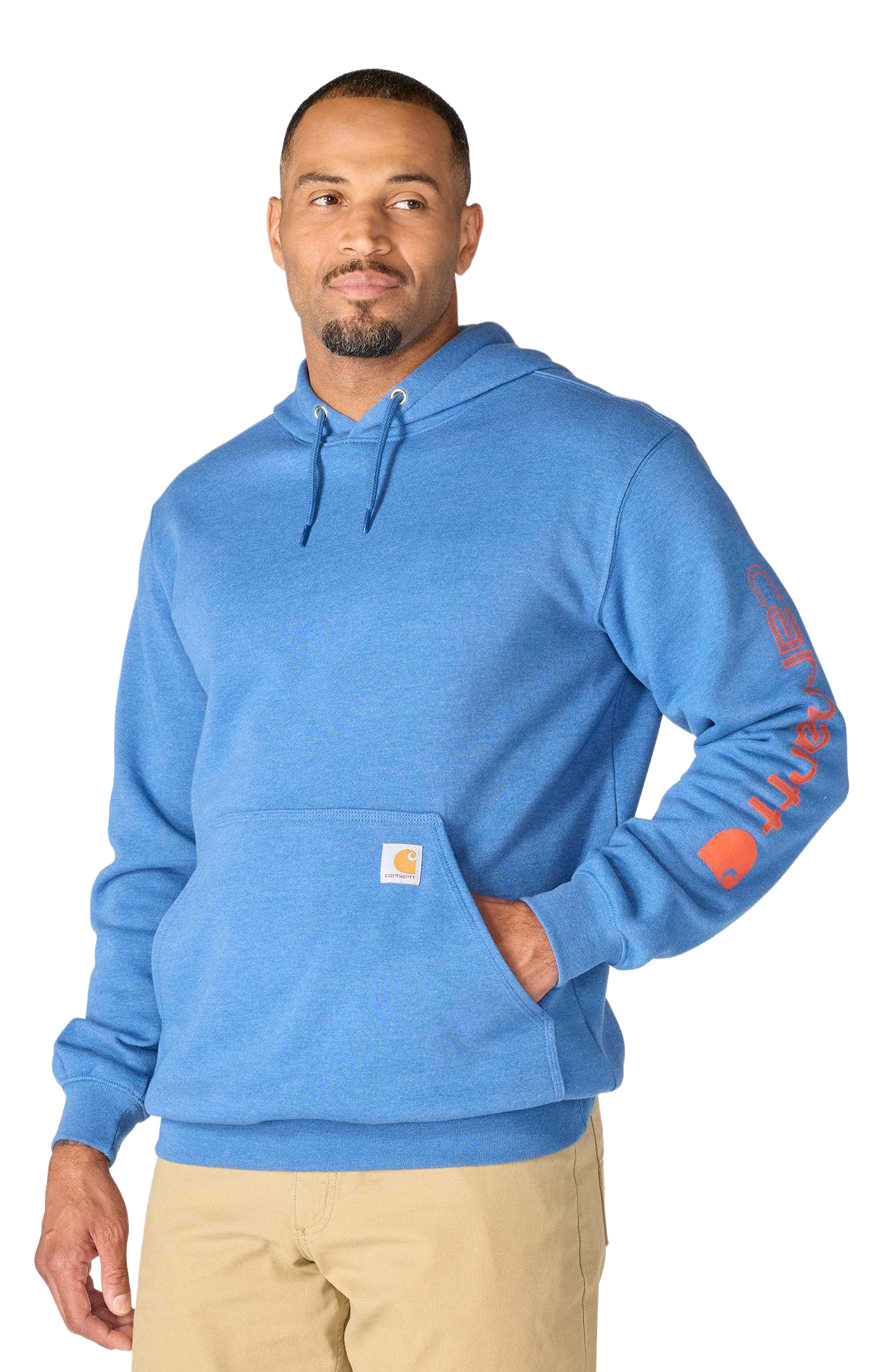 Image of Carhartt Loose-Fit Midweight Logo Hoodie - Dark Tranquil Blue Heather