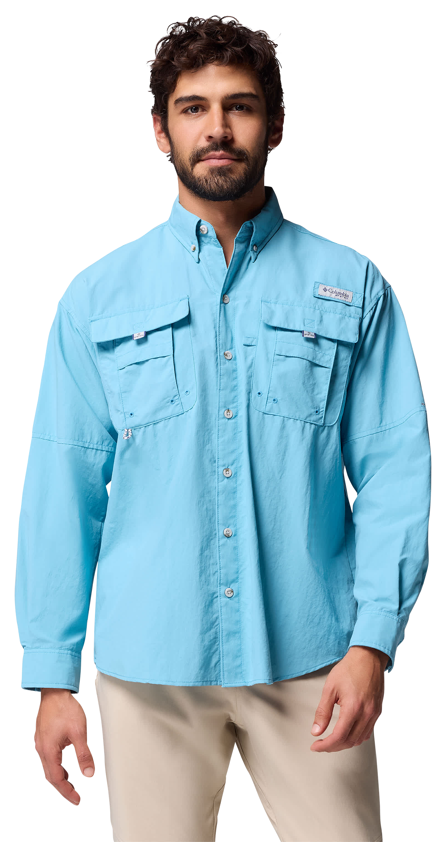 Image of Columbia PFG Bahama II Button-Up Long-Sleeve Fishing Shirt - Vintage Blue